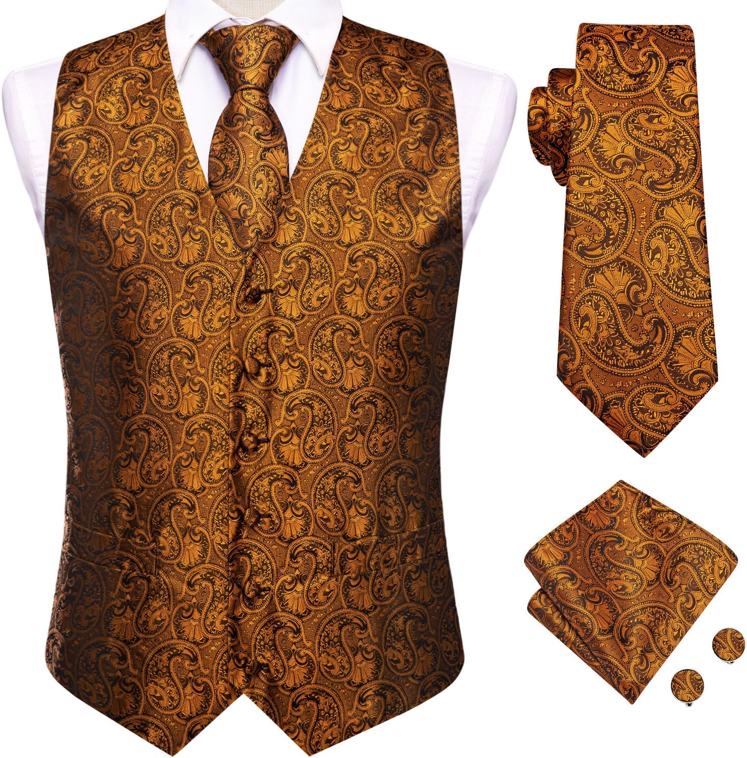 Dubulle Mens Vest and Tie Set Paisley Floral Waistcoat Neckties for Men Lapel Pin Clip Set Wedding Business