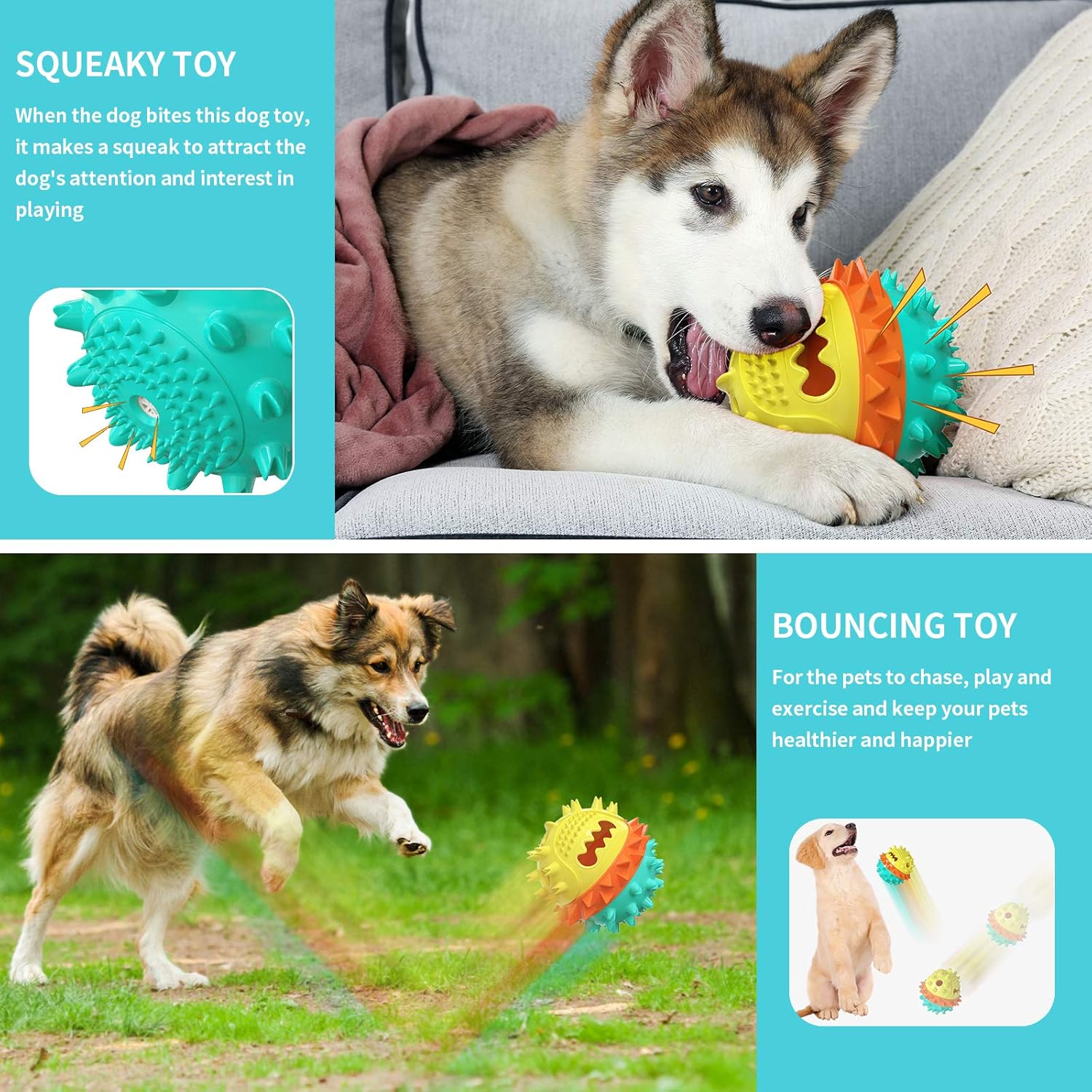 Pet Supplies : Dog Toys for Aggressive Chewers, Dog Toys Large Breed, Upgraded Tough Durable Dog Chew Toy for Medium Dogs, Pet Chew Toys for Teething, Bouncing Squeaky Dog Toy Ball with Food Dispenser, Yellow : 