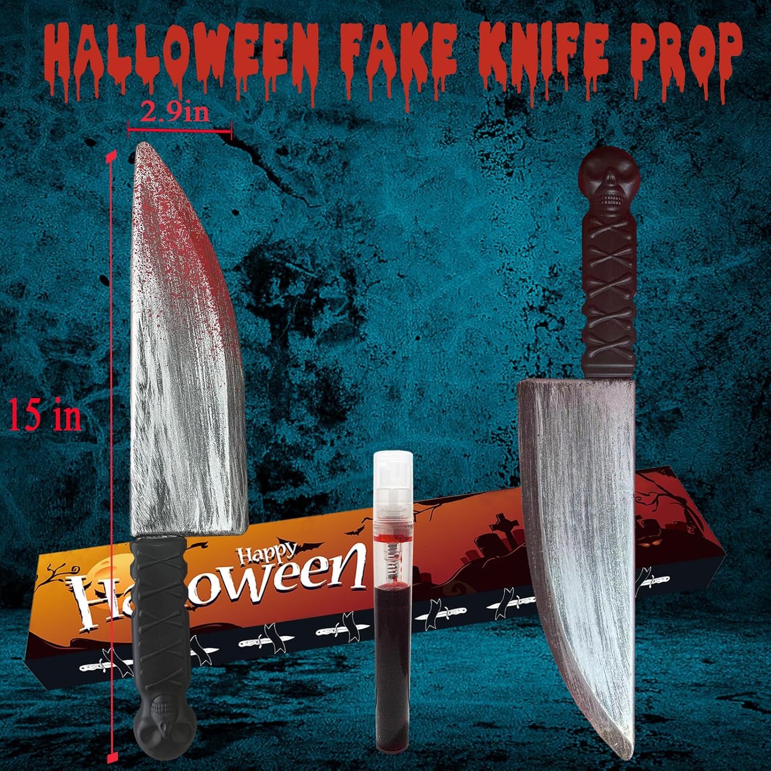 2Pcs Halloween Fake Knife Prop,Fake Knife,Halloween Classic Horror Props Kills Butcher Knife Prop (Black)