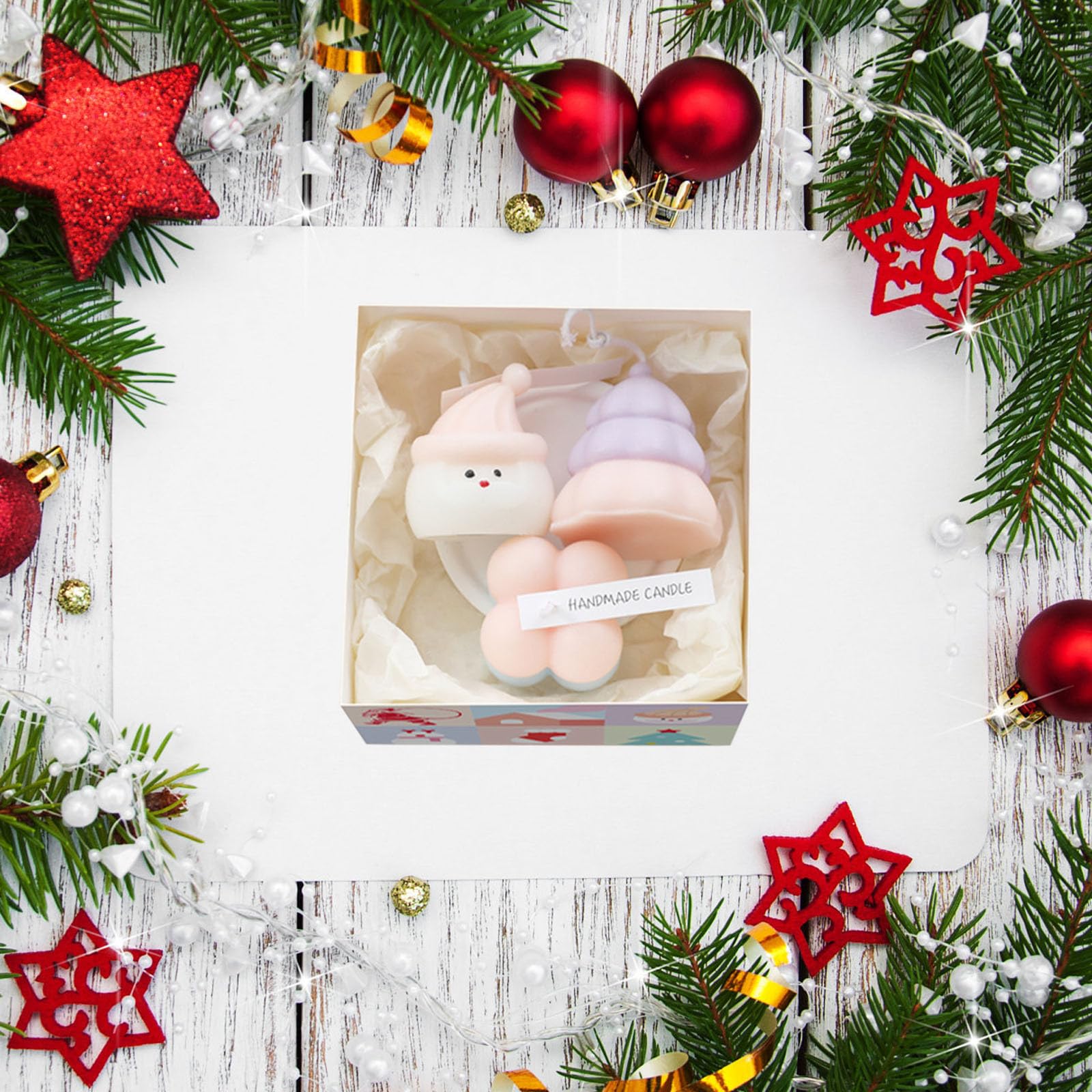 3PCS Christmas Candles Mini Christmas Tree Santa Snowman Cube Shaped Scented Candles Set in Gift Box Xmas Wax Aromatherapy Candles for New Year Celebration Holiday Decoration (A)