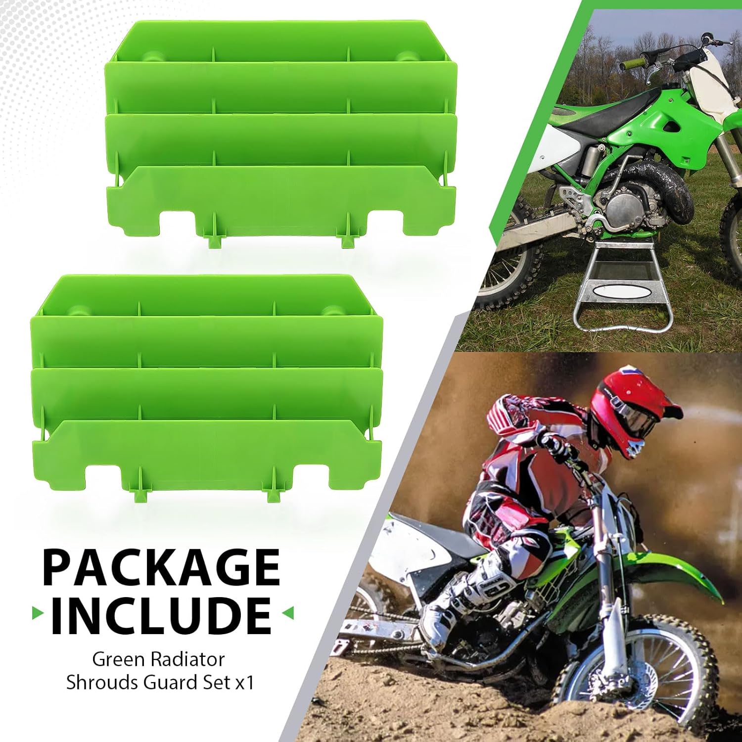 Green Radiator Shrouds Guard Set for Kawasaki KX125 KX250 1994-2005