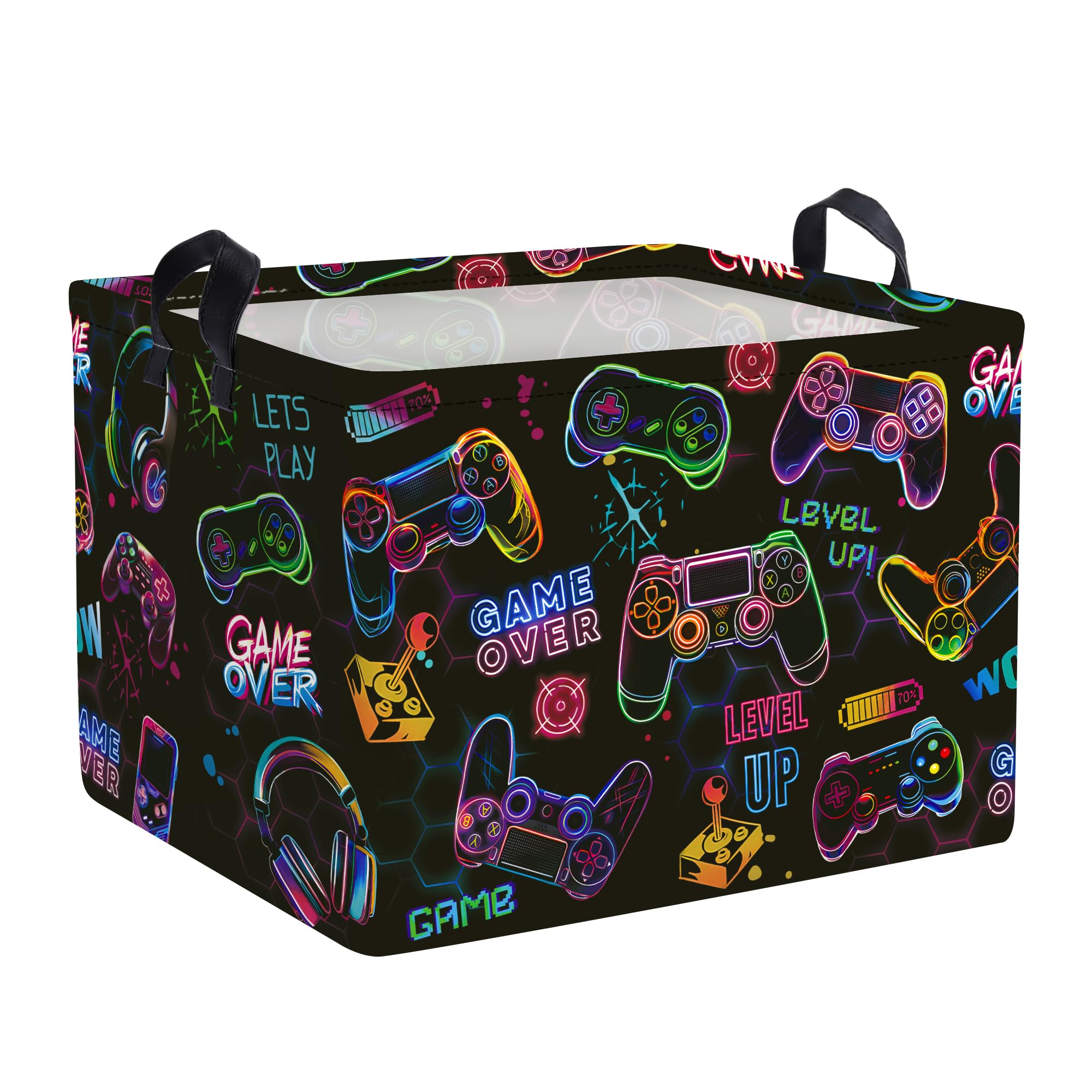 HUUMONSS Cute Gaming Storage Basket for Parents Organizing Kids Toys Clothes Large Game Controller Console Laundry Hamper for Bathroom Shower, Black, 36L