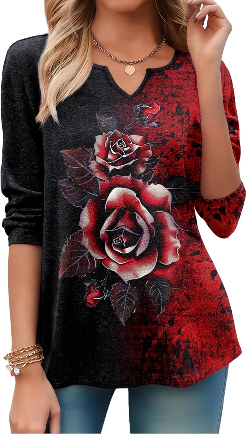 Zeagoo Long Sleeve Shirts for Women Spring V Neck Tops Casual Dressy Blouse Boho Tunic Business Work Clothes School Outfit - Image 4