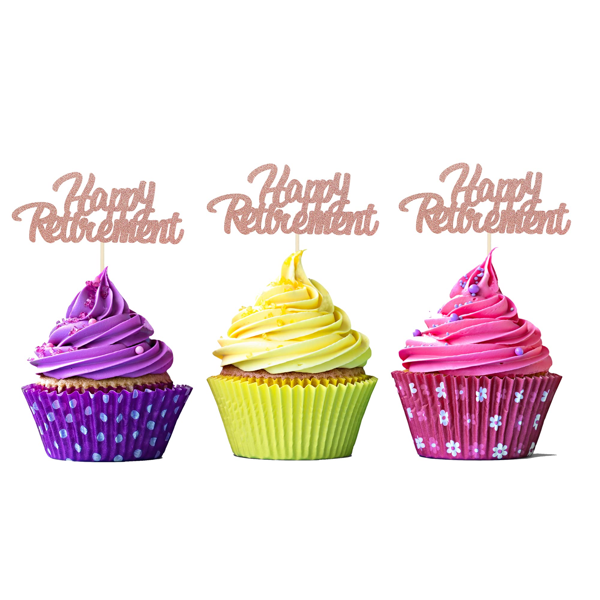 Buy Sumerk 36 Pcs Rose Gold Glitter Happy Retirement Cupcake Toppers