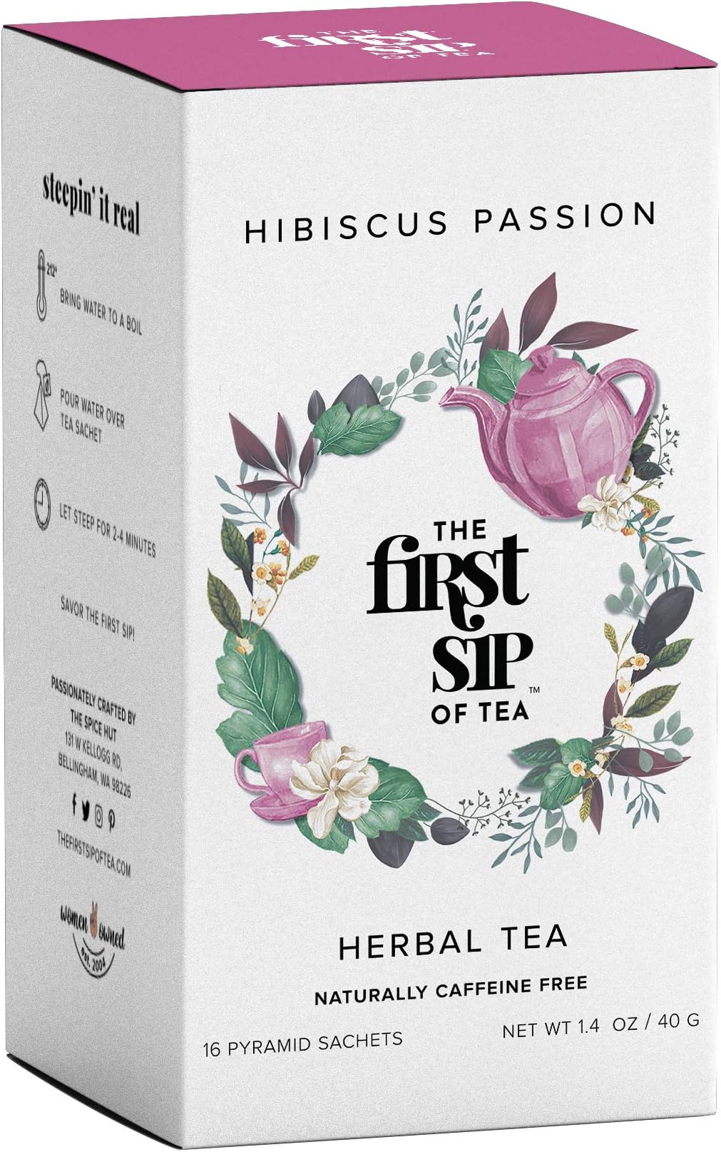 The Spice Hut Hibiscus Passion Herbal Tea Box, First Sip Of Tea, Hawaiian Sunset Herbal Tea, 16 Count (16 Servings)