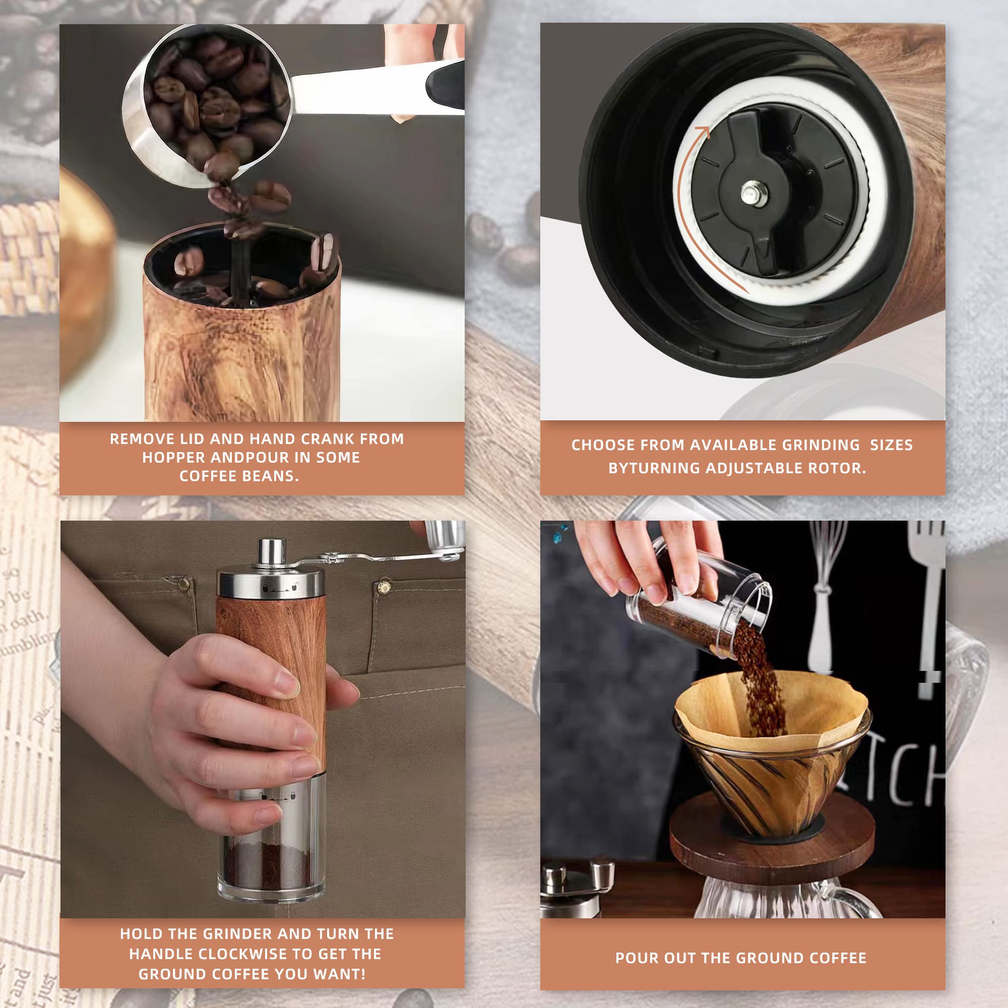 Manuelle Kaffeemühle Mit Keramik-Mahlwerk & Edelstahlgriff – Inkl. 2 Gläser, Bürste & Schaufel