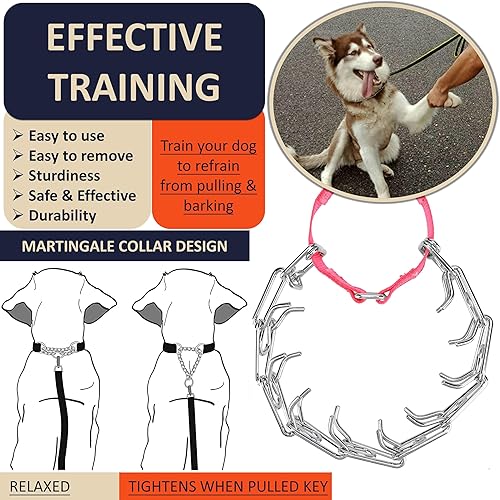 Miniatura 2 de Collar de punta para perro, ajustable de acero inoxidable de liberación rápida para perros pequeños, medianos y grandes (rosa, Lcontorno del cuello