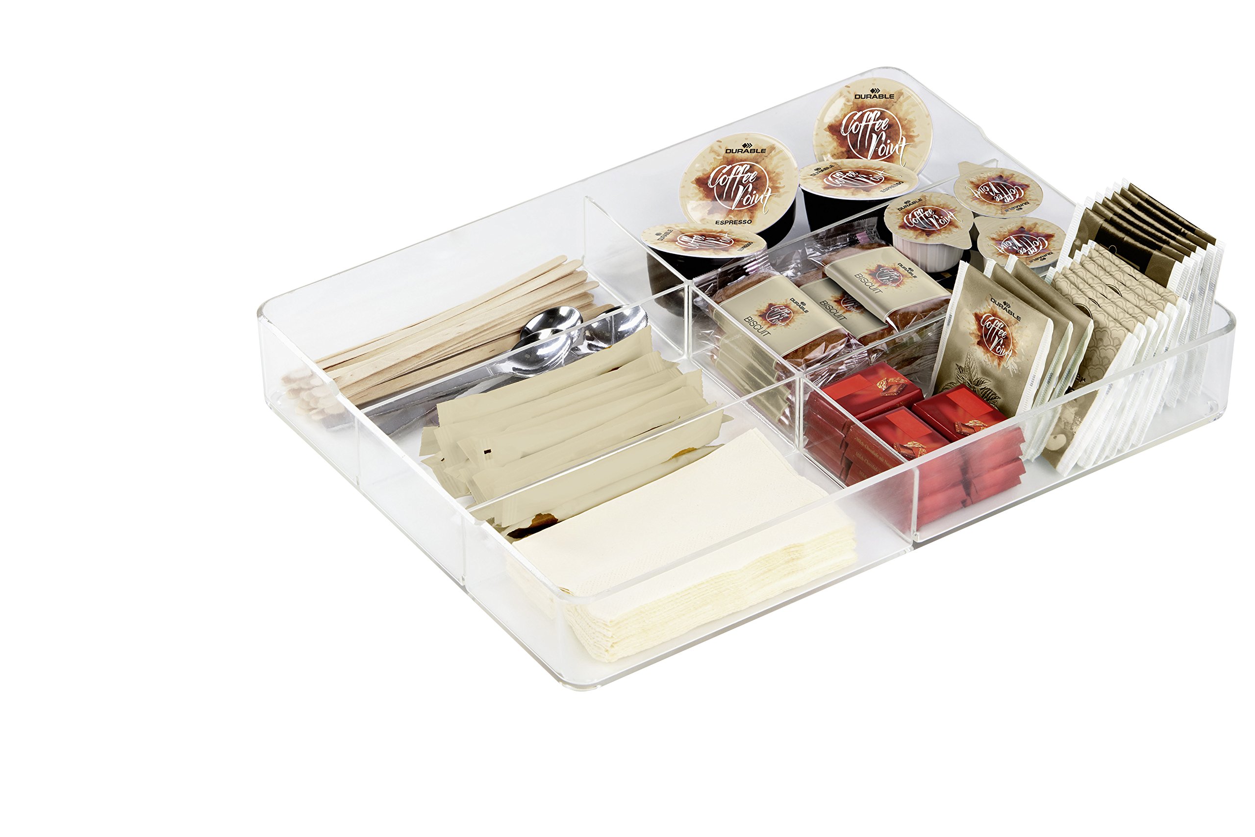 Durable 338419 Tacka z przegródkami Coffee Point Caddy, opak. 1 sztuka, przezroczysta.