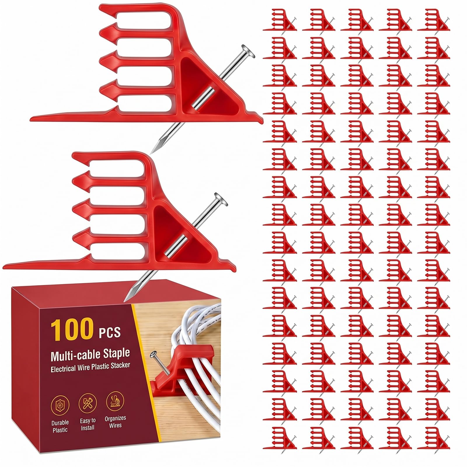 Leriton 100 Pcs Cable Stacker Wire Staples, Plastic Clips with