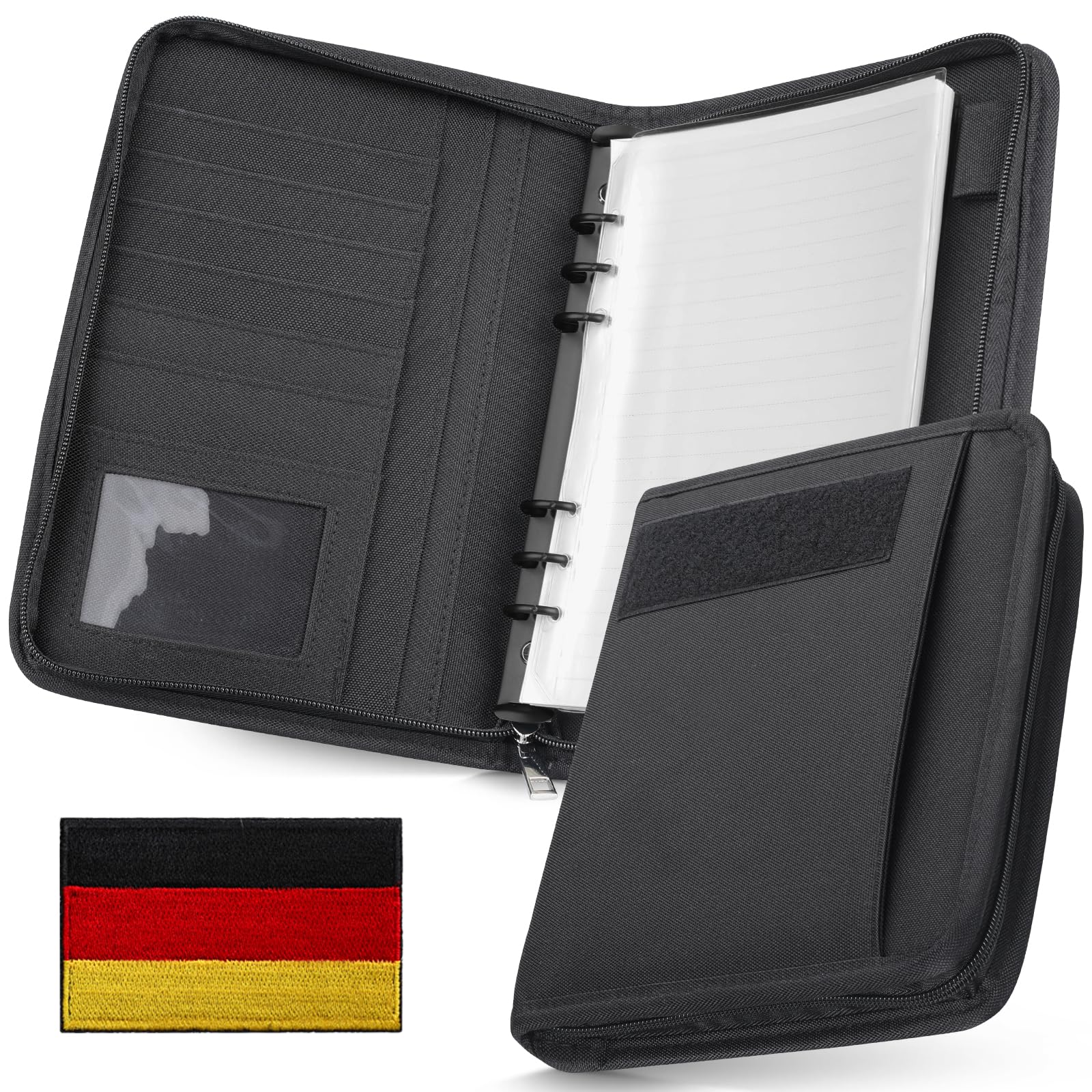 WYNEX Cuaderno TáCtico Padfolio Con 80 Hojas, Cuaderno Militar Militar, Carpeta TáCtica Con Cremallera Para Equipo TáCtico Y Organizador, Recargable, A5, 6 Anillas