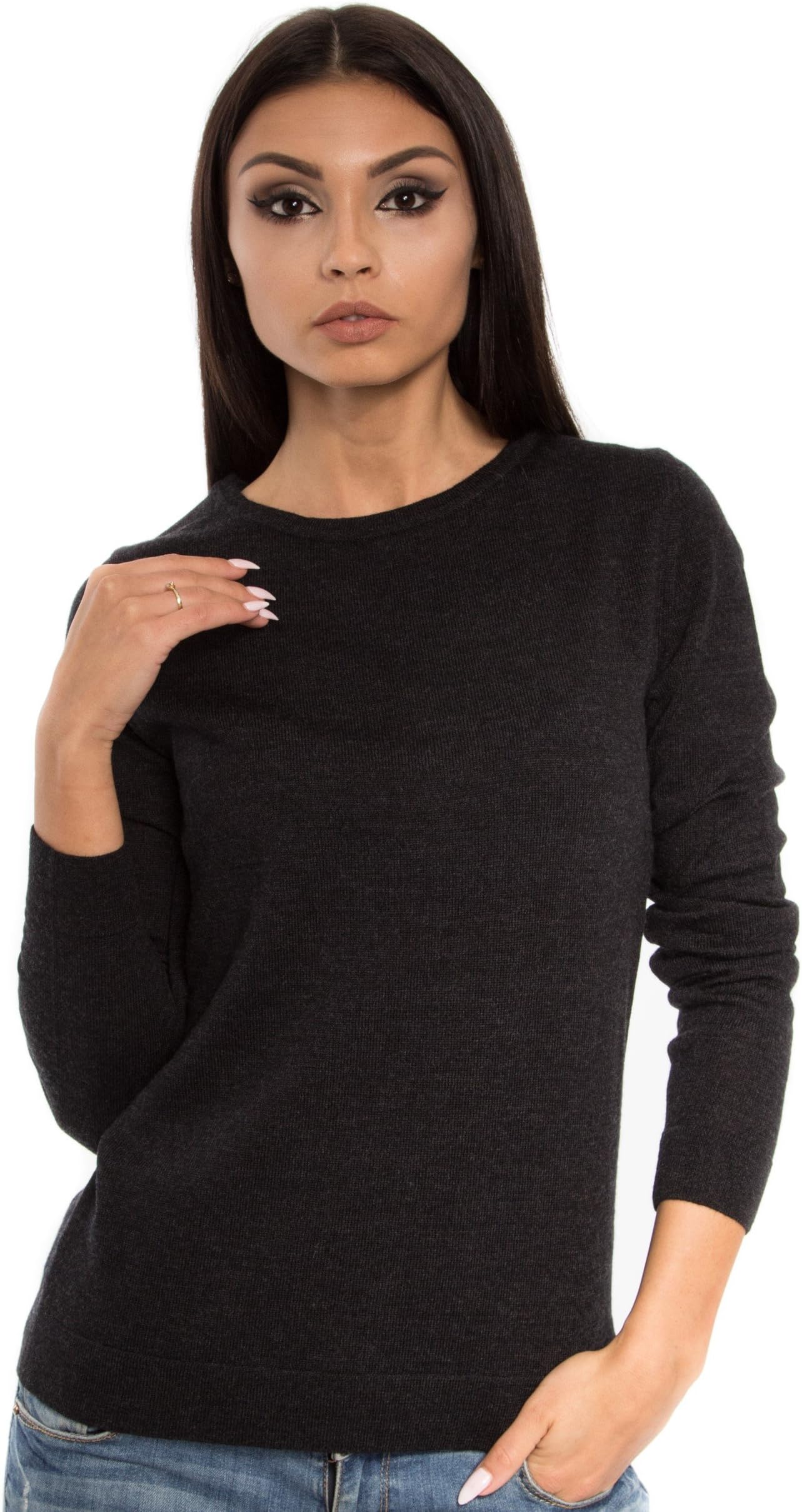 Women's Cashmere Soft Merino Wool Sweater Crew Neck Pullover Top
