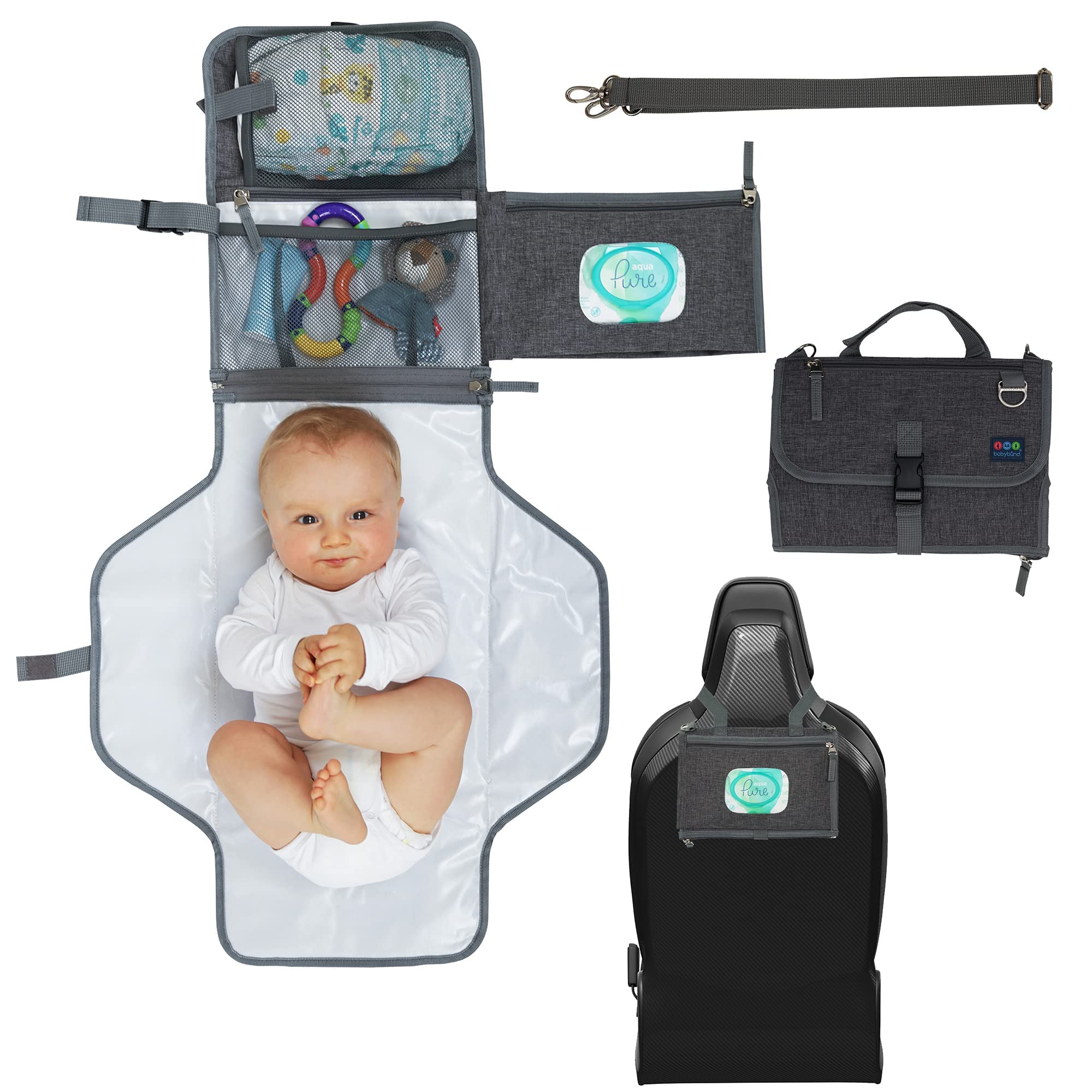 Cambiador portátil – Cambiador de bebé con cambiador de pañales impermeable – Kit de embrague plegable para cambiar pañales – Estación de cambio de pañales portátil y organizador de pañales para