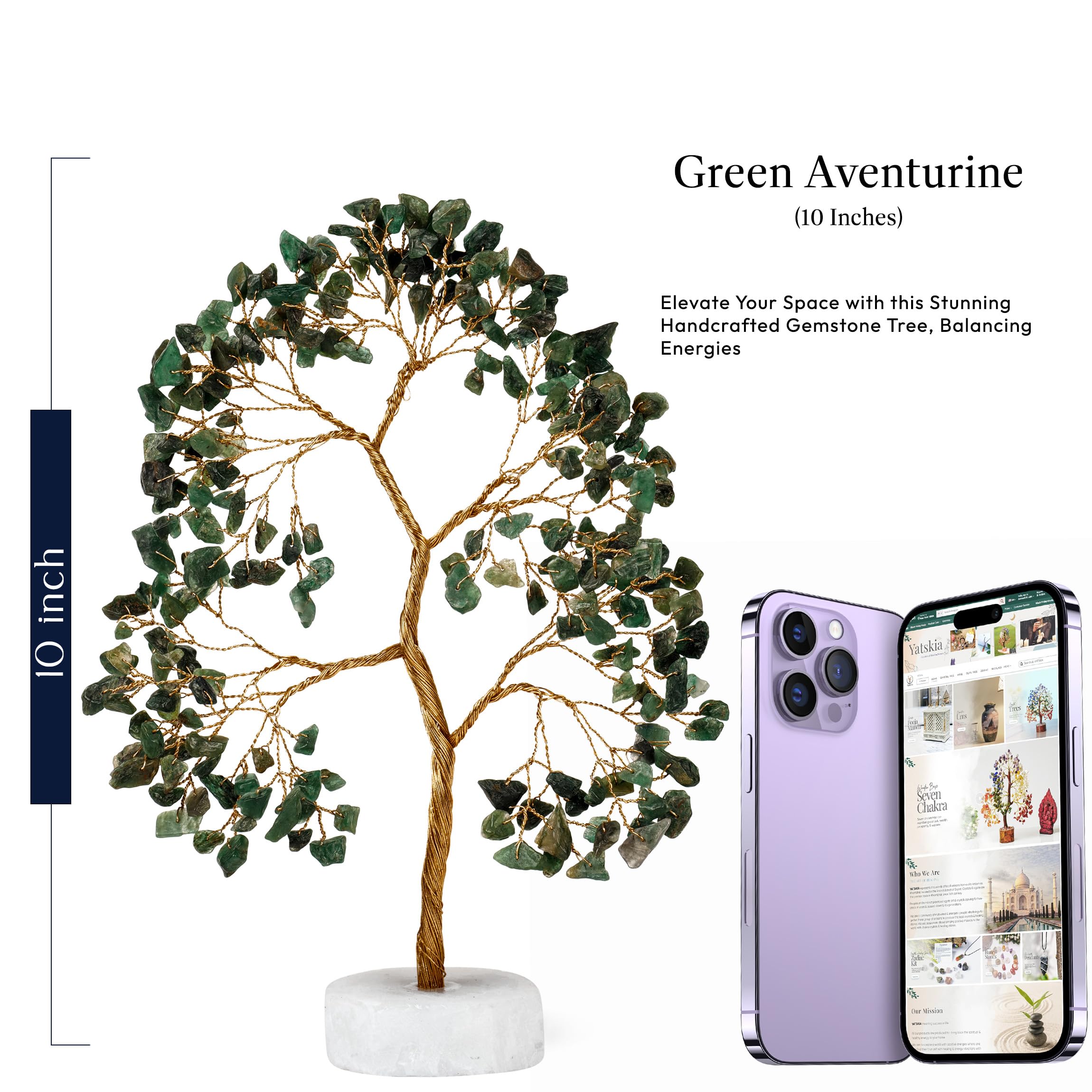 YATSKIA Green Aventurine Crystal Tree, Gemstone Tree of Life, Crystals and Healing Stones, Crystal Gifts for Mom, Crystals Shelf Decor, Living Room Decor, Unique Gifts for Women (Size - 10 Inch)