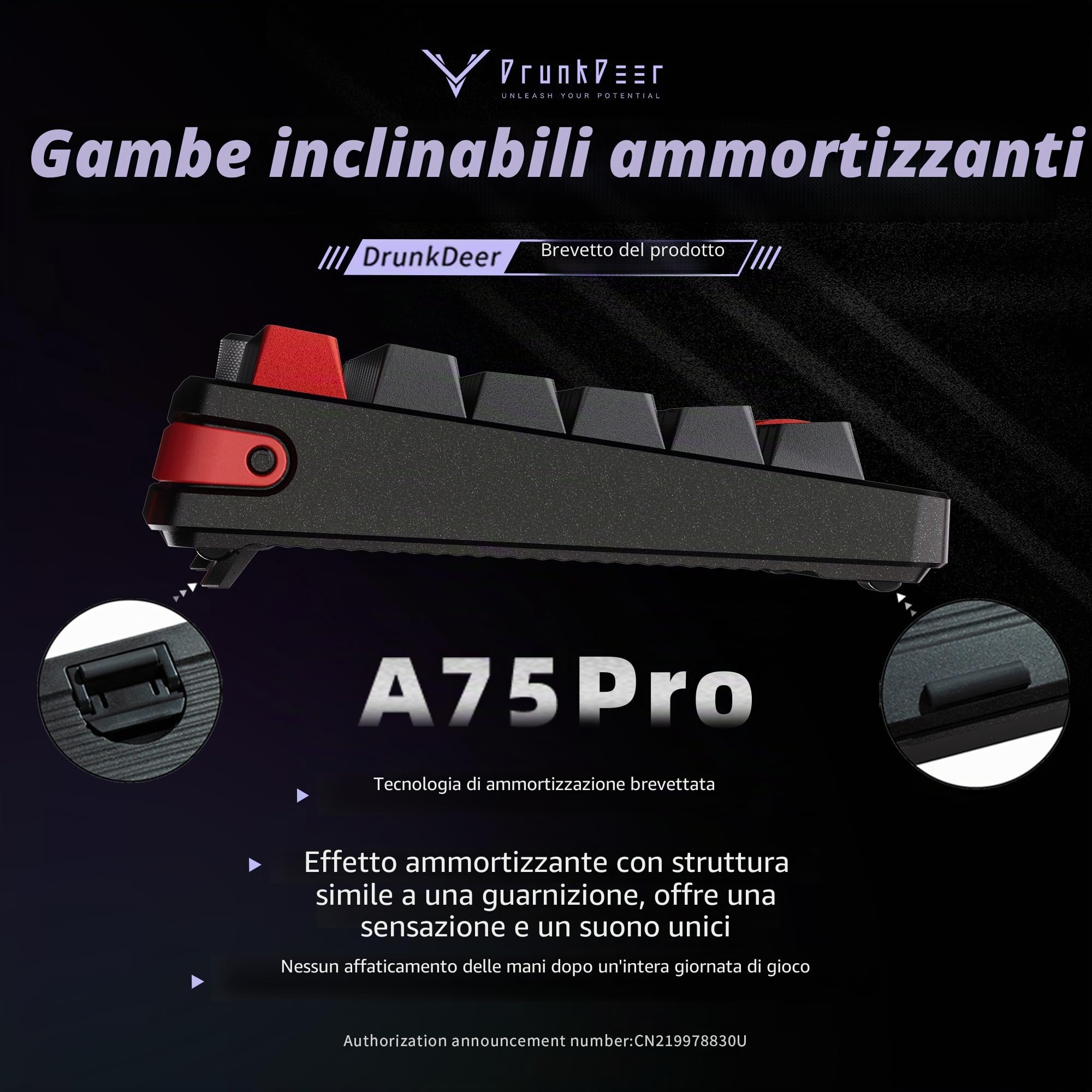 DrunkDeer A75 Pro Tastiera con interruttore magnetico a scatto rapido Tastiera da gioco meccanica Interruttore Hall di azionamento regolabile PBT Keycap RGB Compact TKL 82 tasti USB cablato con