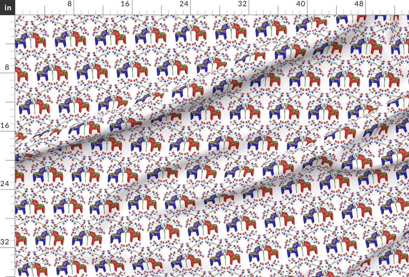 Spoonflower Fabric - Floral Swedish Dala Horses Flowers Horse Folk Art Printed on Minky Fabric by The Yard - Sewing Baby Blankets Quilt Backing Plush