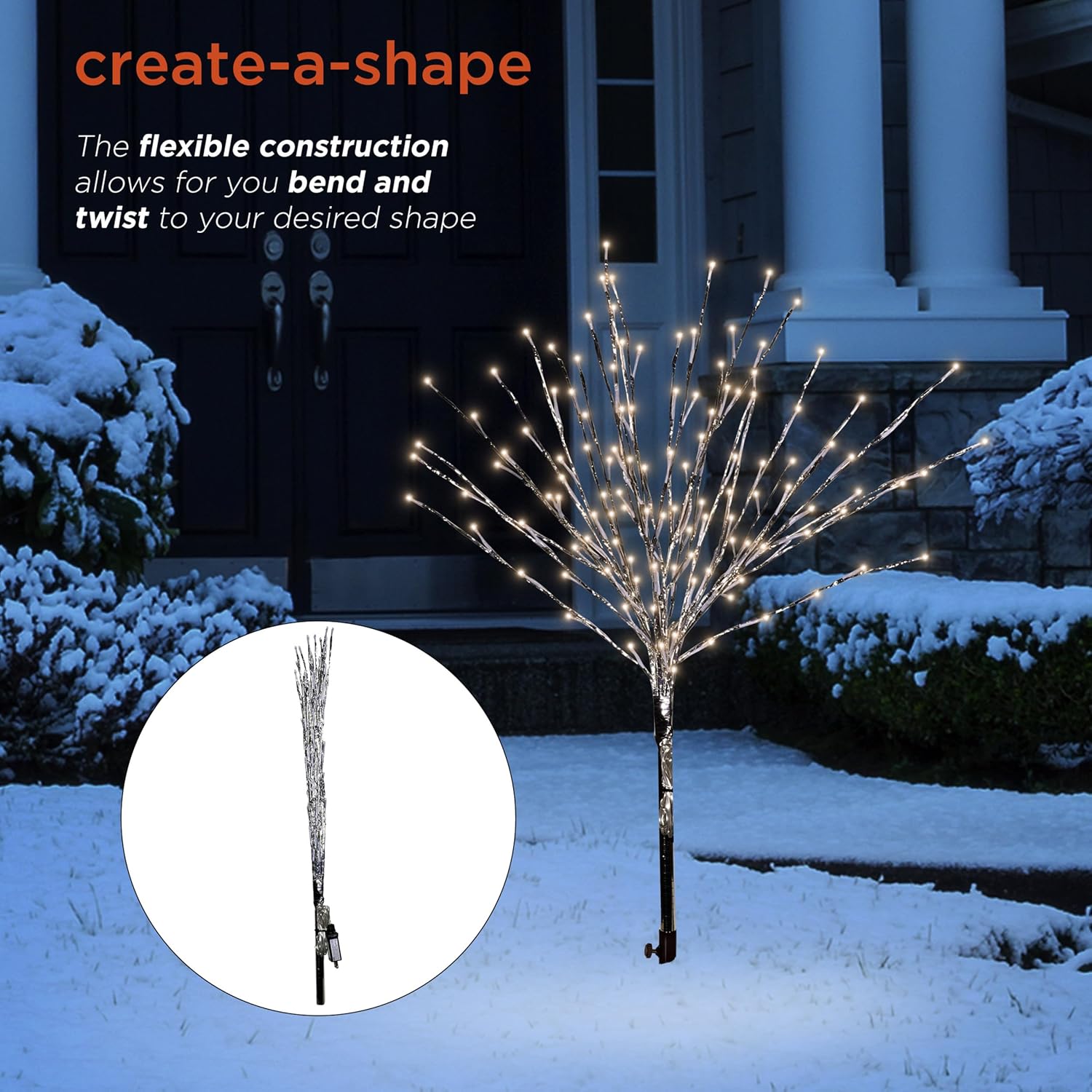 Alpine Corporation 39" Tall Metallic Foil Tree Stake with 140 LED Lights, Plug-in Indoor/Outdoor Christmas Decoration for Yard, Lawn, Garden, Porch Display, Warm White