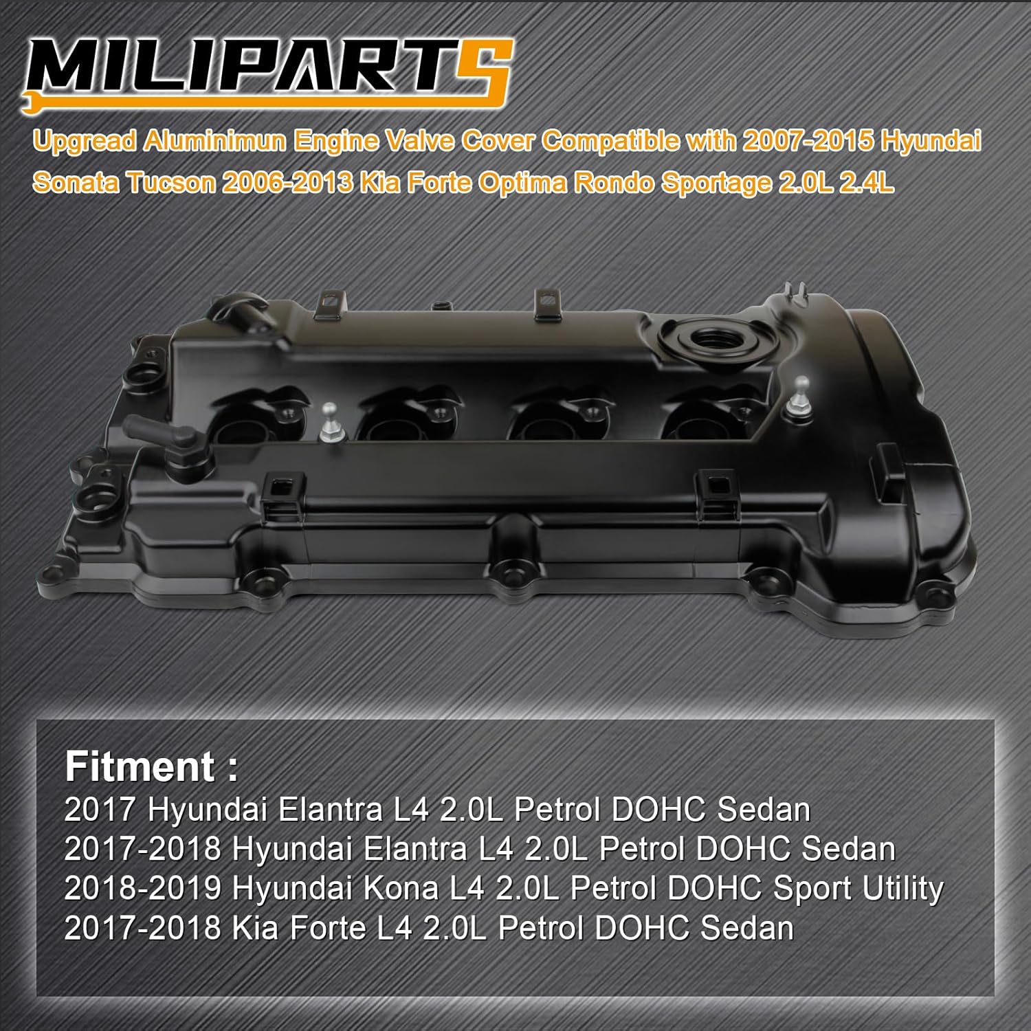 Upgread Aluminum Engine Valve Cover Compatible with 2017-2019 Hyundai Elantra Kona Kia Forte 2.0L L4 Replace 224102E700
