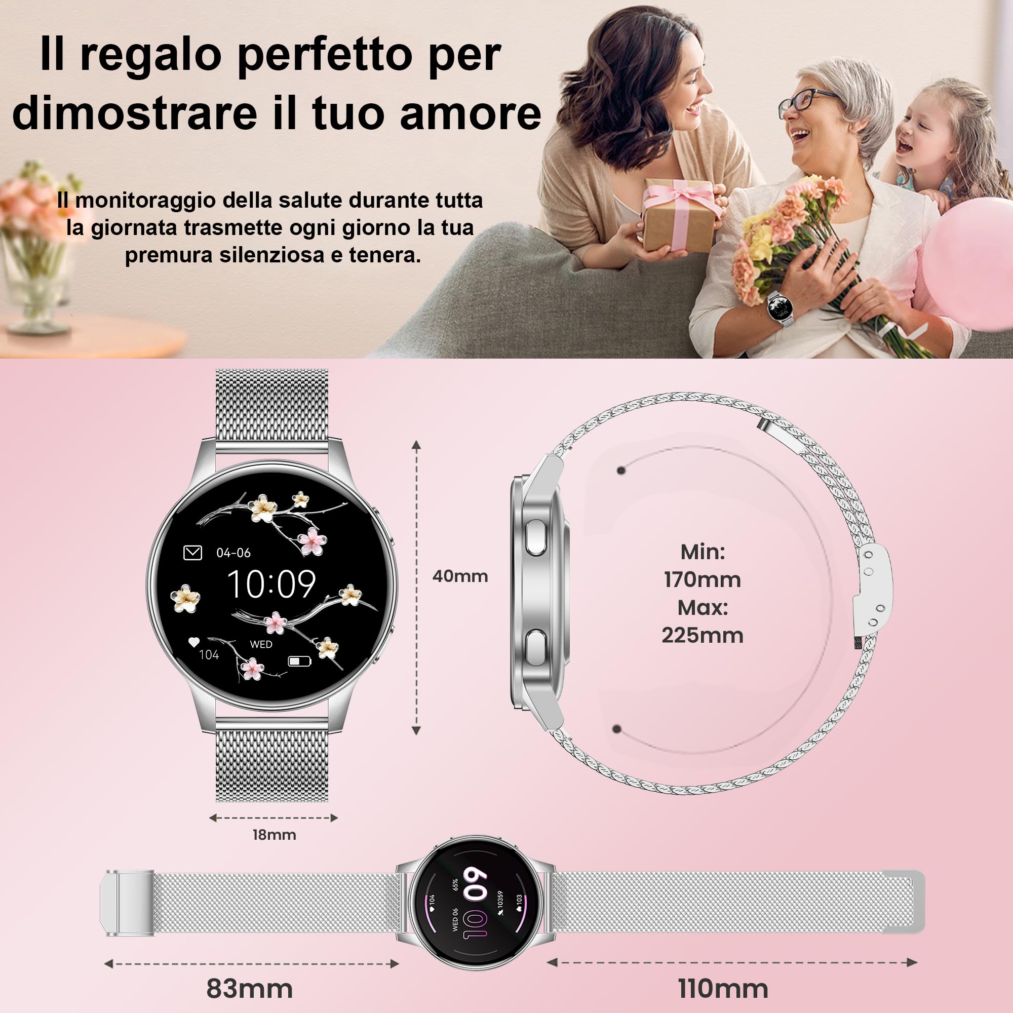 Smartwatch Donna con Chiamate Bluetooth, 3 Armbänder, 1.27" HD