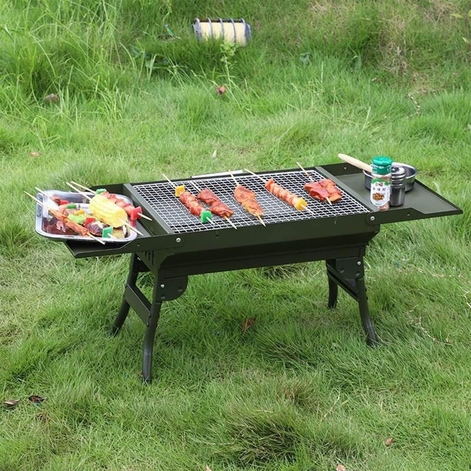 Przenośny grill na węgiel drzewny i wędzarnia, składany grill stołowy z termometrem, łatwa do czyszczenia, konstrukcja na kemping, do ogrodu, na podwórko i do gotowania na świeżym powietrzu