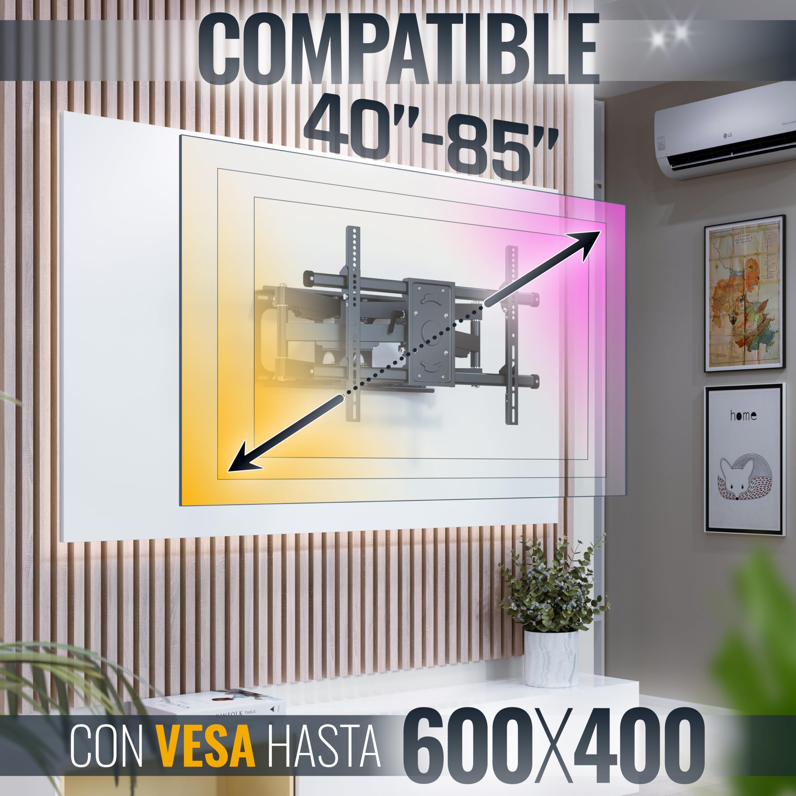 RICOO Soporte TV Pared Giratorio Inclinable Televisión 42-75" (107-191cm) S4964 Brazo Universal Televisor LED/LCD/Curvo VESA 300x200-600x400