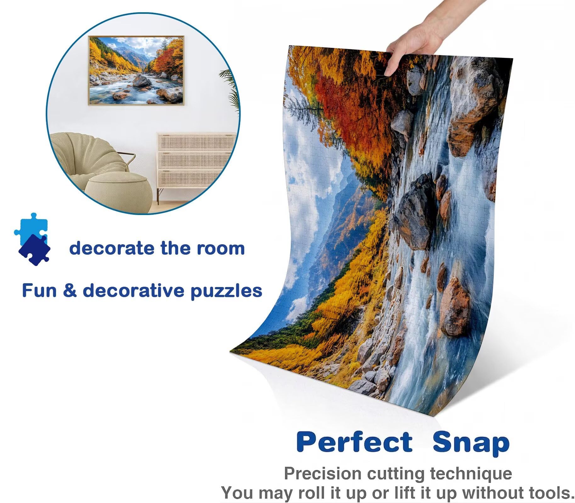 Puzzle 1500 elementów dla dorosłych, leśna rzeka Trudne i kolorowe drewniane puzzle, duża łamigłówka 87 x 57 cm, gra antystresowa z plakatem, dekoracja ścienna do domu, prezent urodzinowy dla kobiet