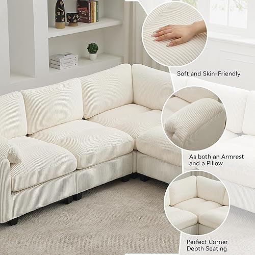 Miniatura 3 de Sofá nube seccional en forma de V de 114 pulgadas con otomana, sofás modulares de 7 plazas para sala de estar, sofá de pana de gran tamaño con