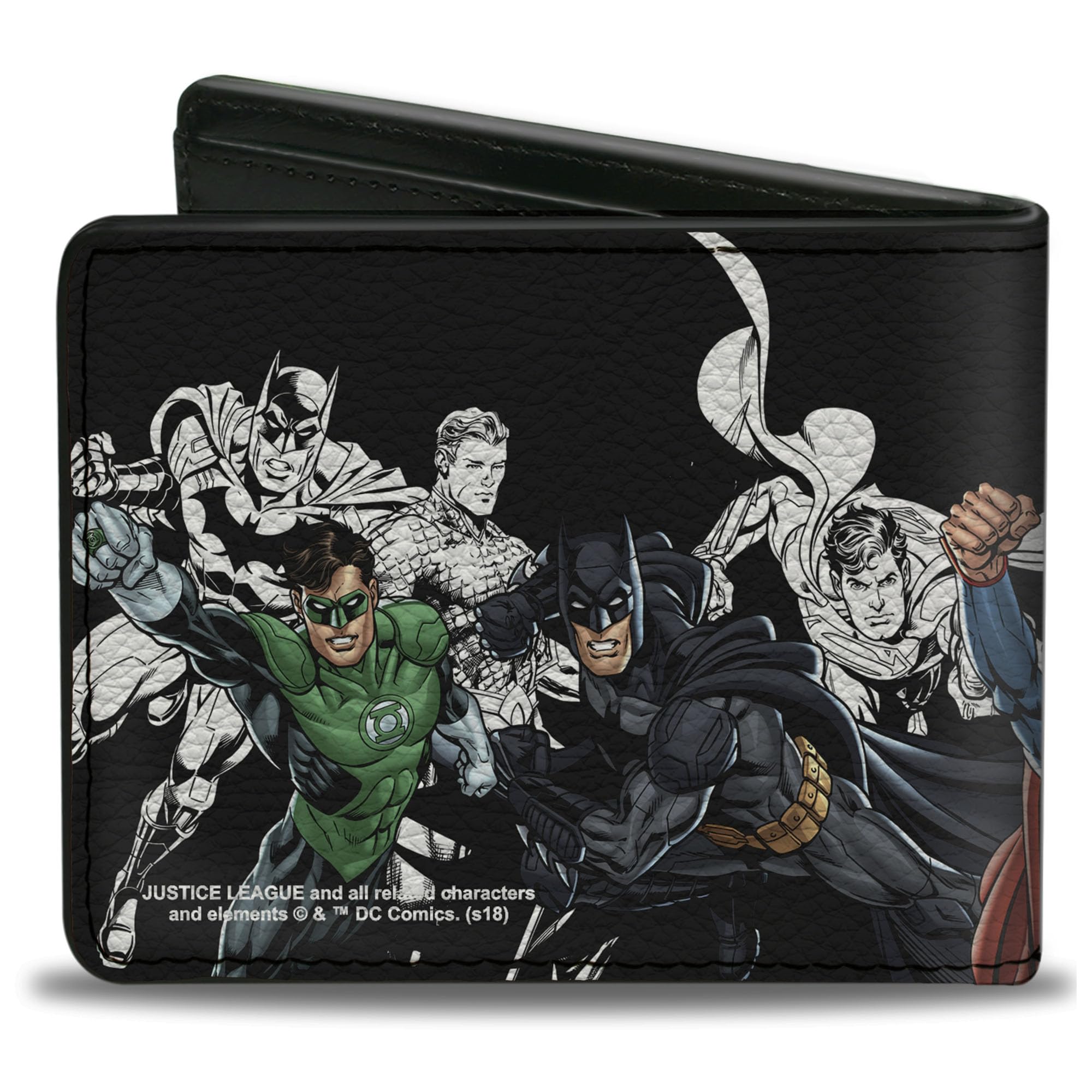Buckle-Down Men's DC Comics Wallet, Bifold, Justice League New 52 Superhero Action Poses Multi Color, Vegan Leather, 4.0