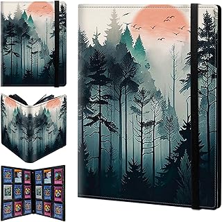 CGFGHHUY Card Binder 9 Pocket Trading Card Album Folder 900 Side Loading Pocket Binder Baseball Card Binder with Forest Tree Pattern Design Card Binder for Game Cards & Sports Cards