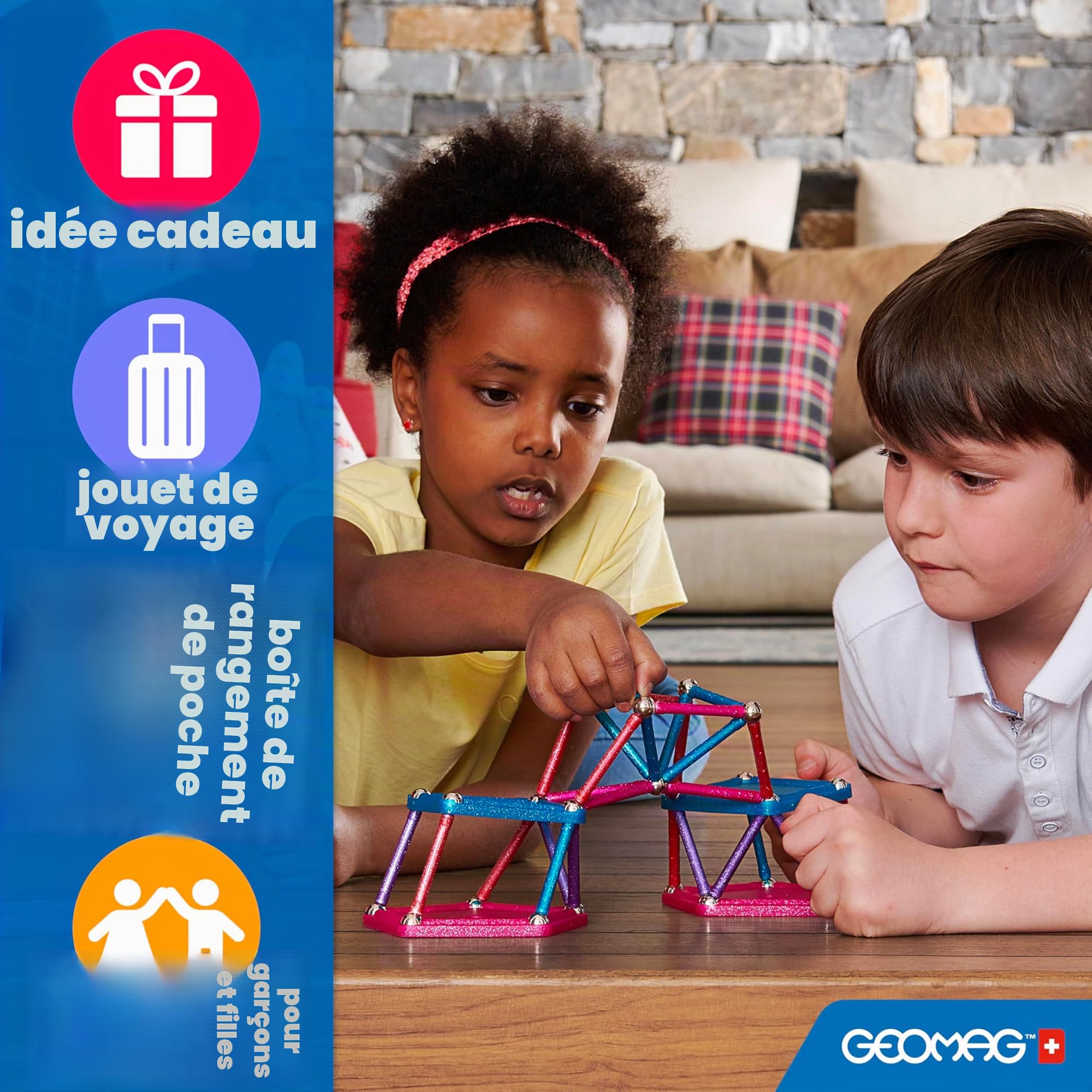 Geomag - Supercolor Blocs de Constructions Magnétiques pour Enfants, Jeu et Jouet en Forme de Cube, Green Collection 100% Plastique Recyclé, 78 pièces