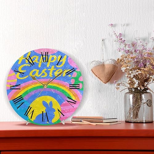 Miniatura 2 de happy Easter Bunny Eggs Colorful 10 Inch Round garage wall clock Silent Unique for Classroom Dining Room reloj de pared para cuarto