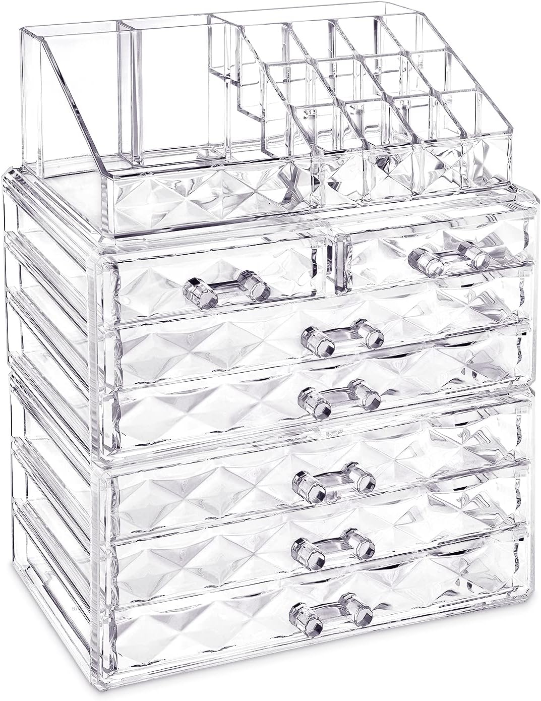 Ikee Design Diamond Pattern Jewelry Cosmetic Storage Display Boxes, 3 Pieces Set, Cosmetic Jewelry Organizer Makeup Holder, Cosmetic Holder, 9 3/8"W x 5 3/8"D x 11 3/5"H