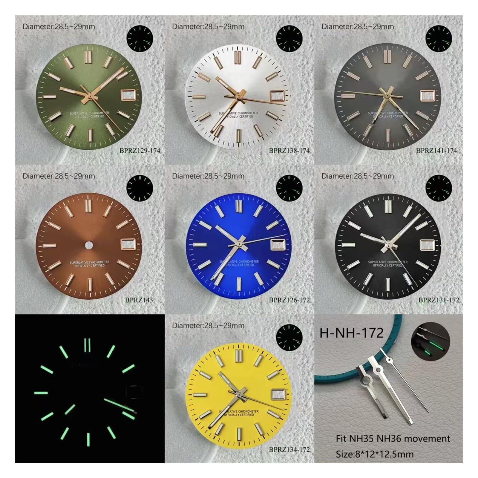 28,5 Mm Zielona Świecąca Tarcza Datownika Odpowiednia Dla NH35 NH36 Mechanizm Automatyczny 29 Mm Zegarek Z Tarczą Akcesoria