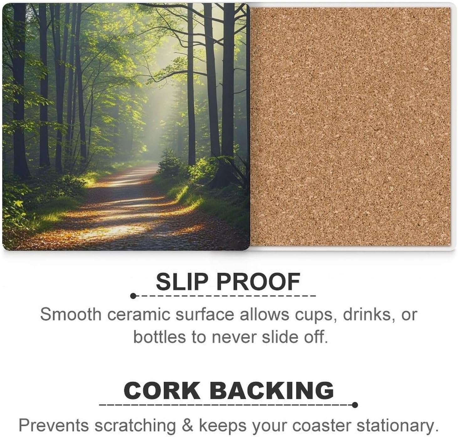 Green Under The Sunshine Coasters Absorbent Ceramic Coasters for Drinks Coaster with Cork Backing for Table Protection Square Drink Cup Mat Modern Style Coaster for Coffee Table