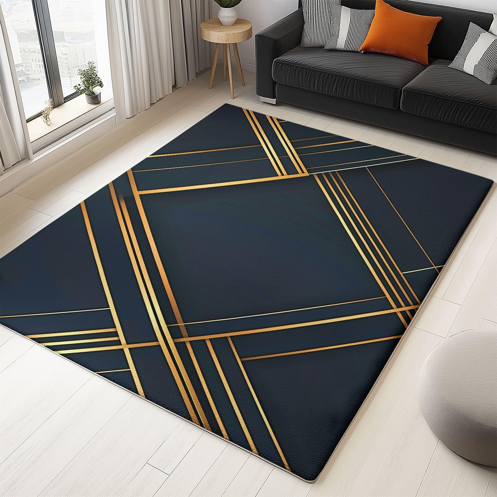 Tapis salon noir et doré surréaliste 120x170 cm lavable en machine