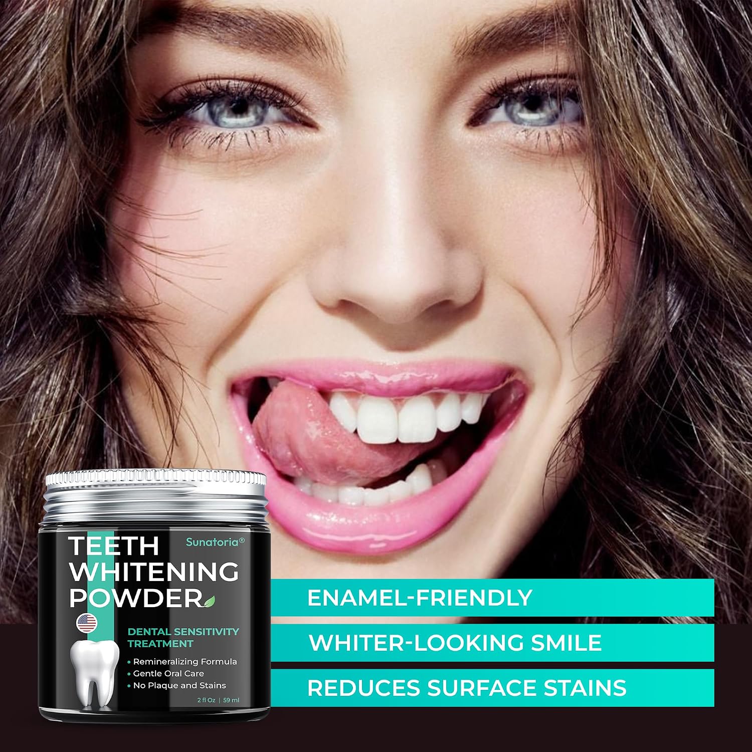 Teeth Whitening Powder - Remineralizing Tooth Powder with Nano Hydroxyapatite, Charcoal + Bentonite & Kaolin Clays - Gentle Tooth Polish for Sensitive Teeth, Fluoride-Free, Mint, 2 oz