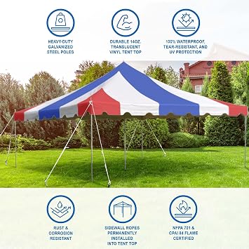 Party Tents Direct 15'x 15' Weekender Canopy Pole Tent with Sidewalls - Easy Up Canopy Tent with 50 Person Capacity - Outdoor Canopies for Parties, Weddings, and Events (Red White and Blue)