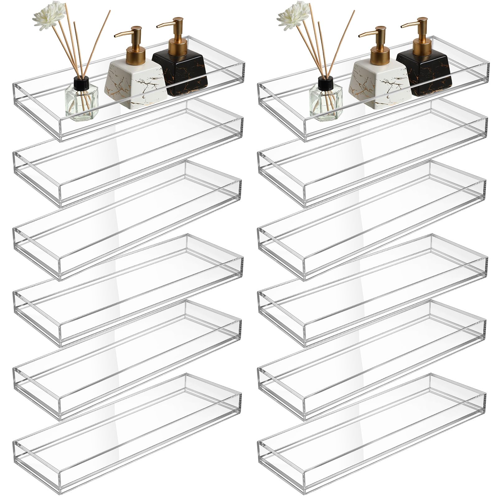 Maitys Acrylic Vanity Tray Bathroom Tray for Serving Vanity Makeup Organizer Clear Hand Towel Kitchen Countertop Makeup Perfume Cosmetics Organizer Valentine's Day Gift(11.8 x 5 Inch, 12 Pcs)