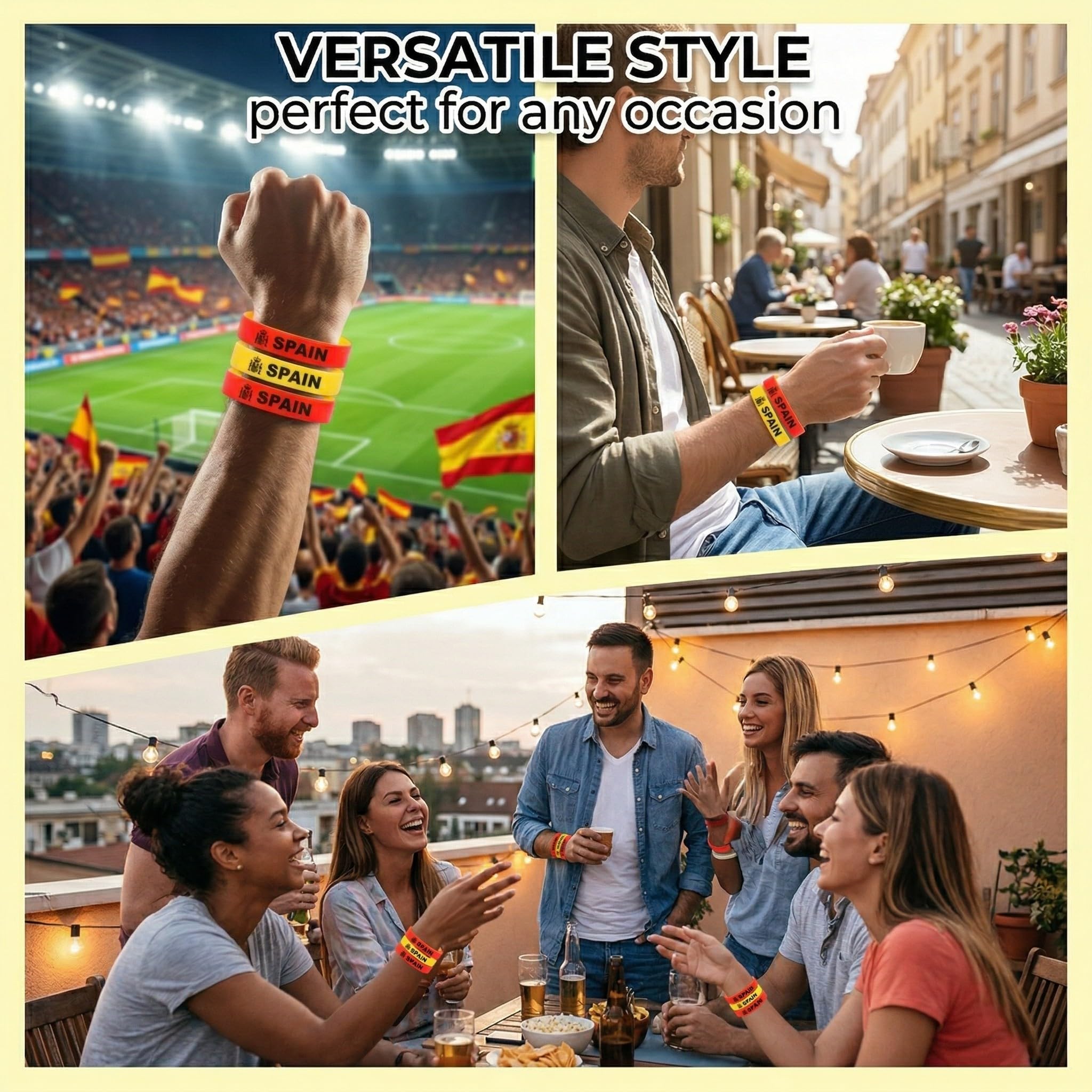 8 piezas Pulseras de silicona, Brazaletes con diseño de bandera, pulsera bandera españa para hombres y mujeres, ideales para la Copa Mundial 2026 (Colores bandera de España: Rojo y Amarillo)