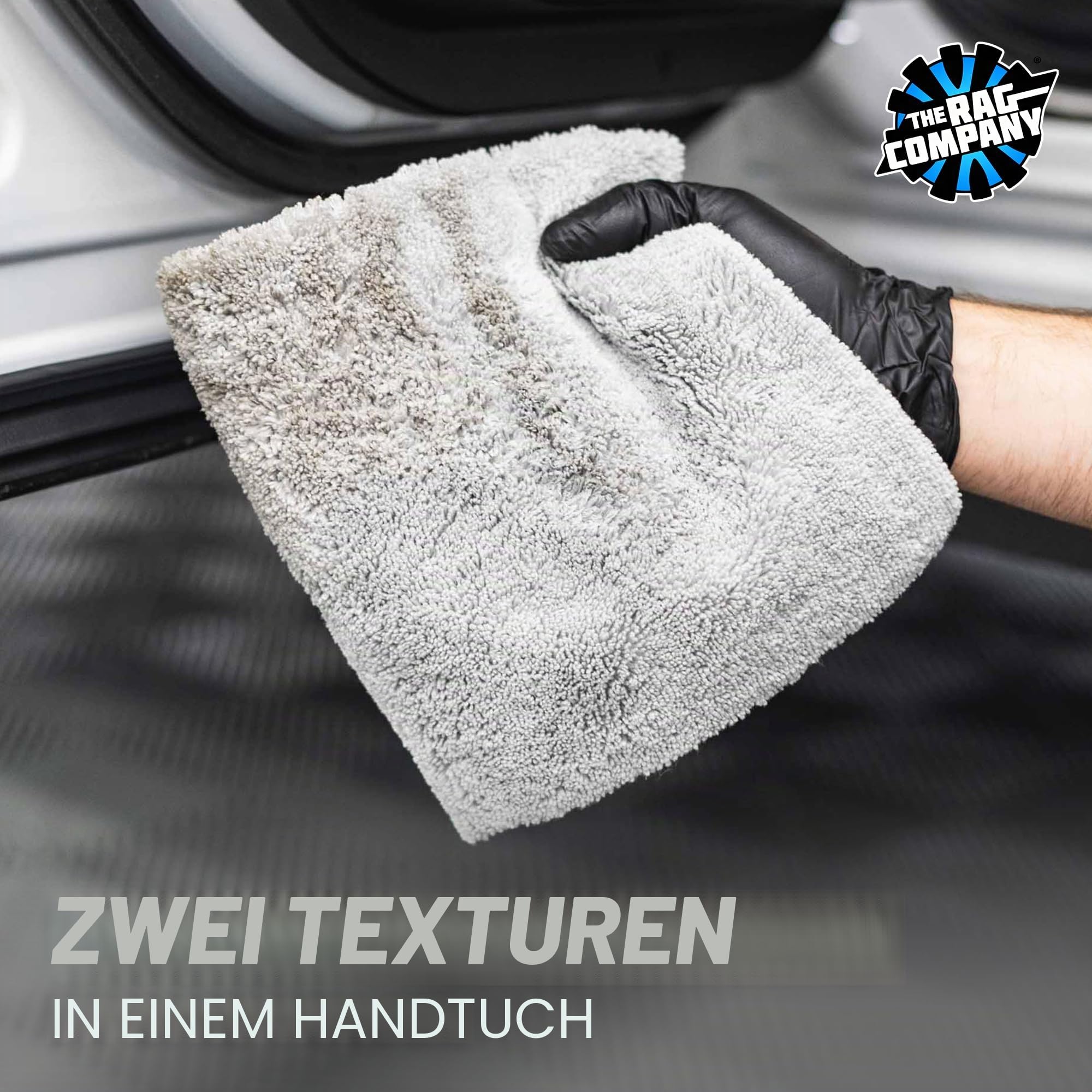 The Rag Company - Creature Edgeless Auto-Detailing Handtücher; Professionelle 70/30 Mischung, zweilagige Plüsch-Mikrofaser, Polieren und Polieren, 420 g/m² – 40,6 x 40,6 cm – Eisgrau – 10 Stück