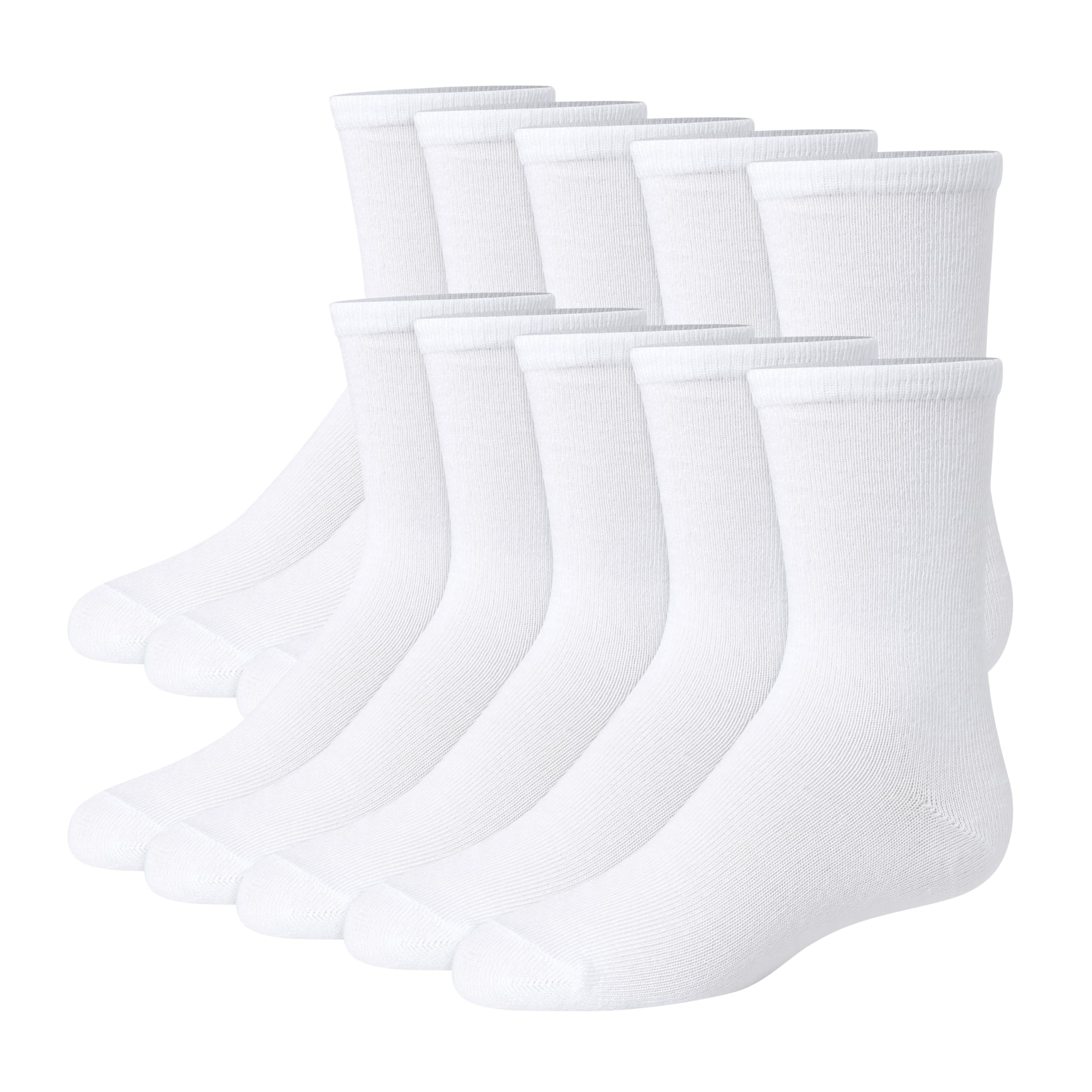girls Uniform Crew Socks, Plain White Crew Socks, Knit Crew Socks for Girls, 10-pairs