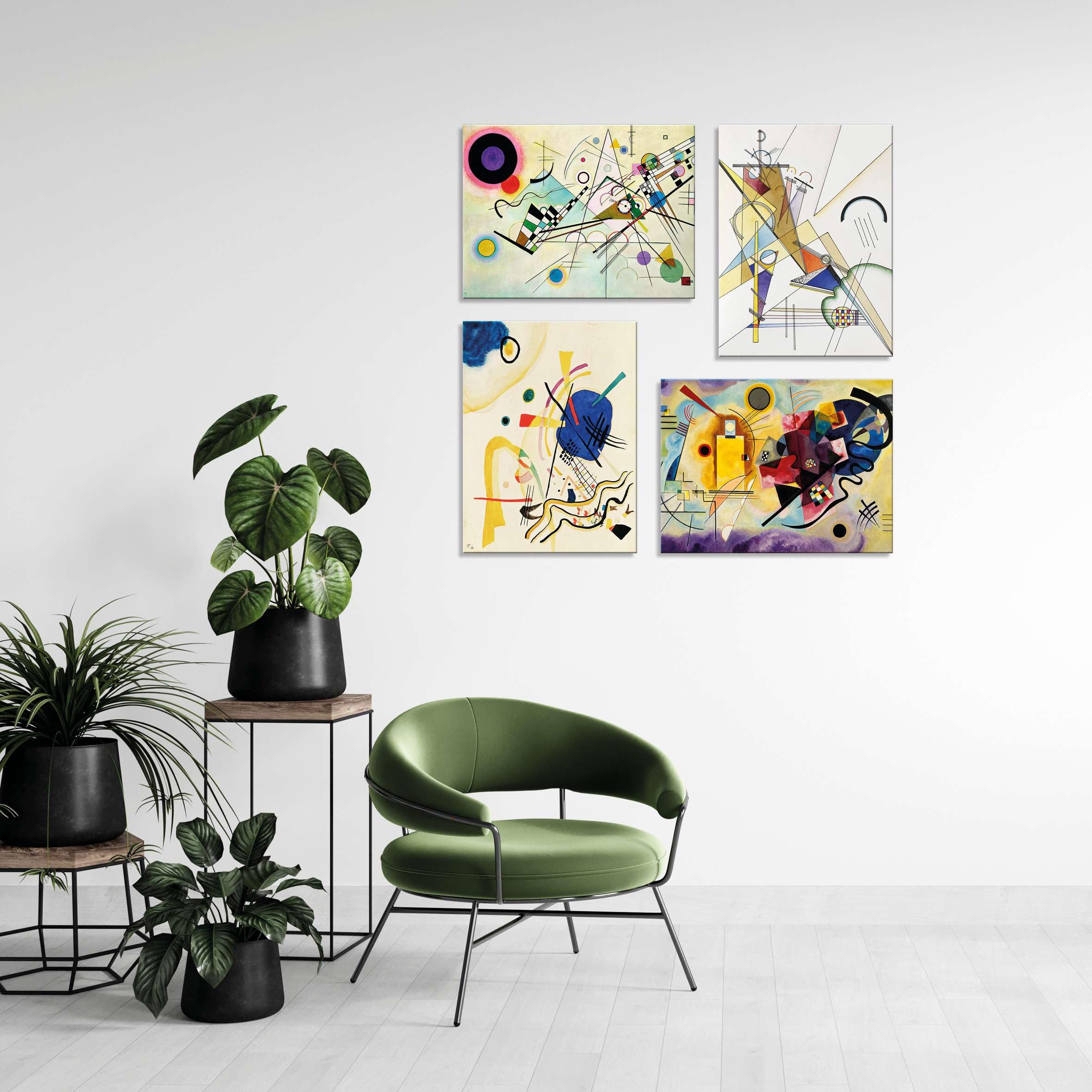 LuxHomeDecor Set 4 Quadri 40x30 cm - Stampa su Tela con telaio in legno - Wassily Kandinsky – Composizioni Astratte e Geometriche