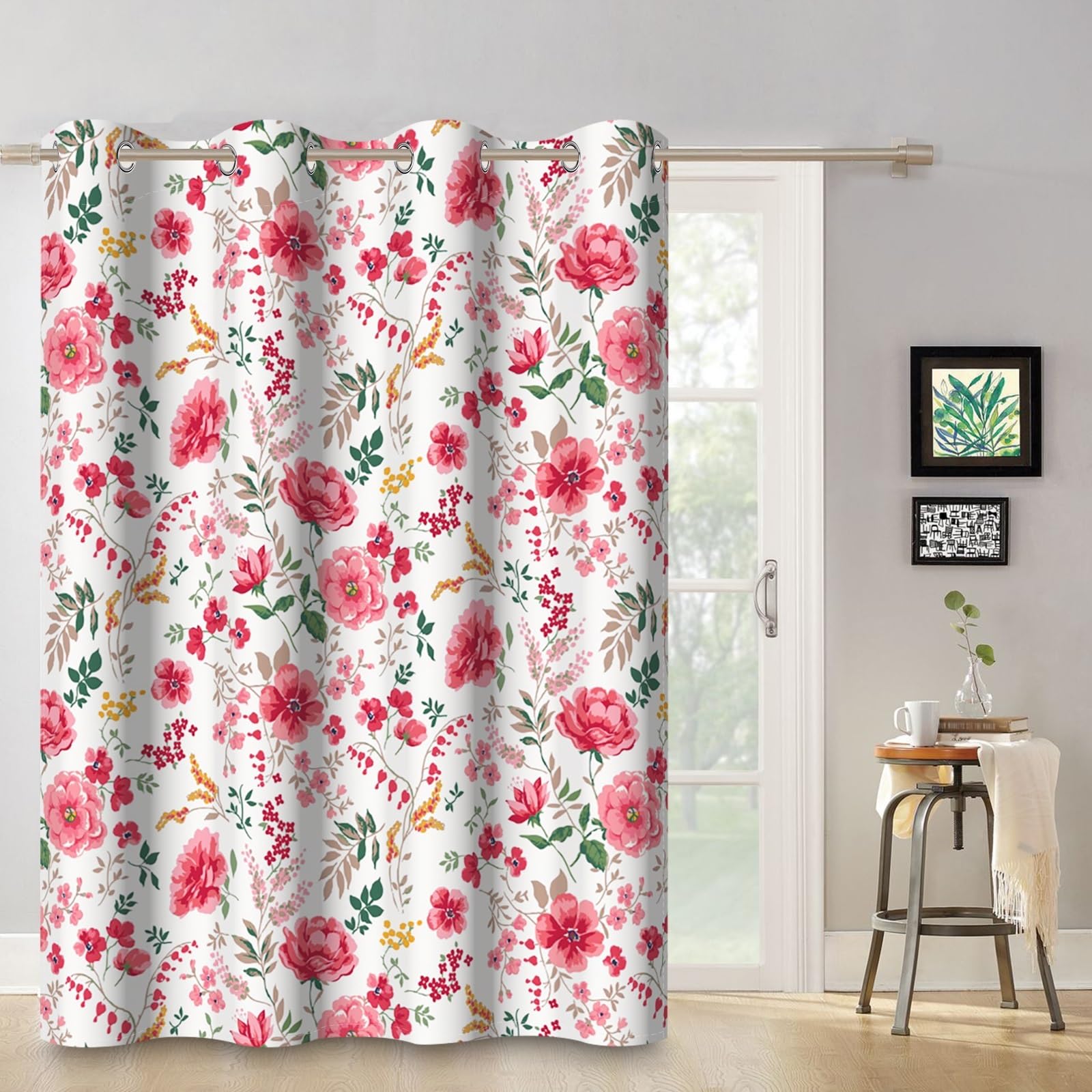 135x245cm Rideau à œillets fleuri Rose Fleuri Esthétique Botanique Fermière Style champêtre Rideaux isolants Thermiques Oeillets Occultants Rideaux pour Chambre de fille Salon,1 panneau simple