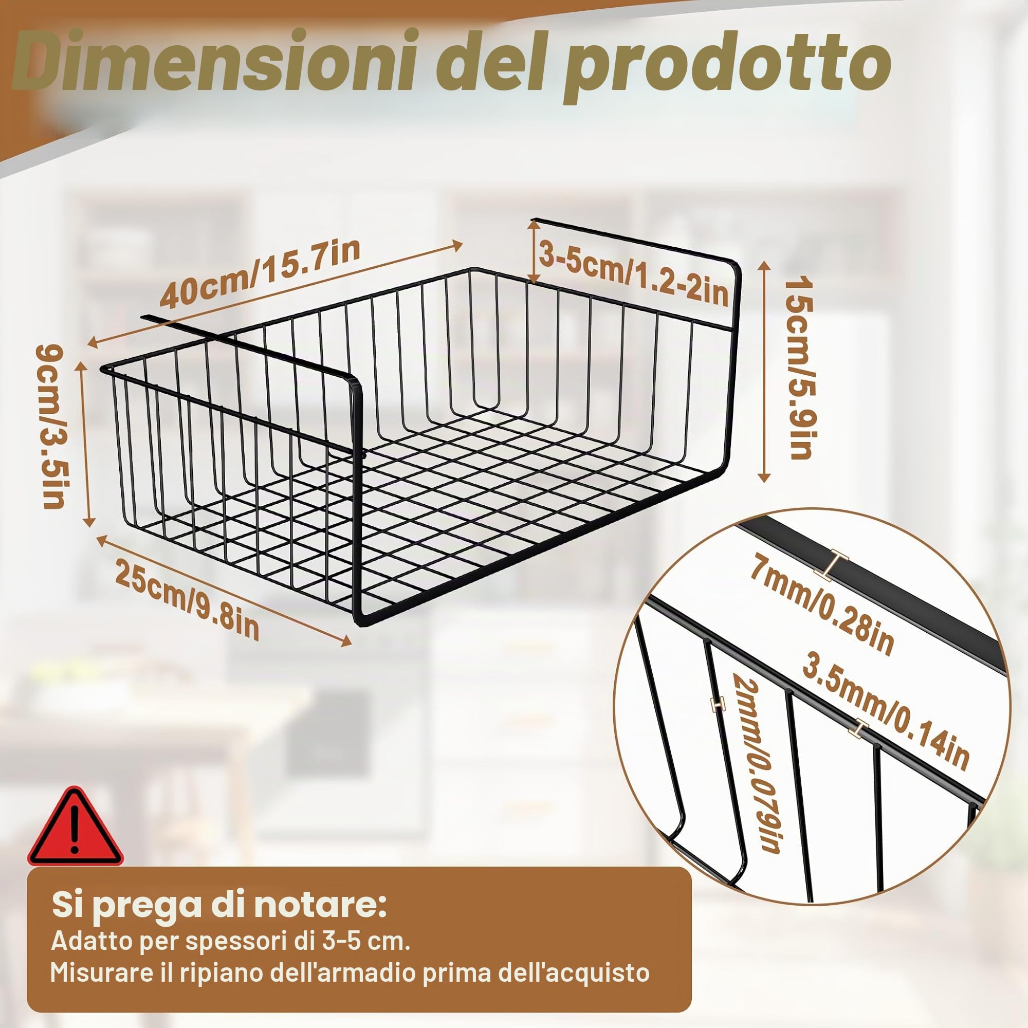 UISEBRT Set di 2 cestini sospesi in metallo, per cucina, dispensa, bagno, ufficio, libreria, guardaroba, scaffalatura, organizer con montaggio semplice