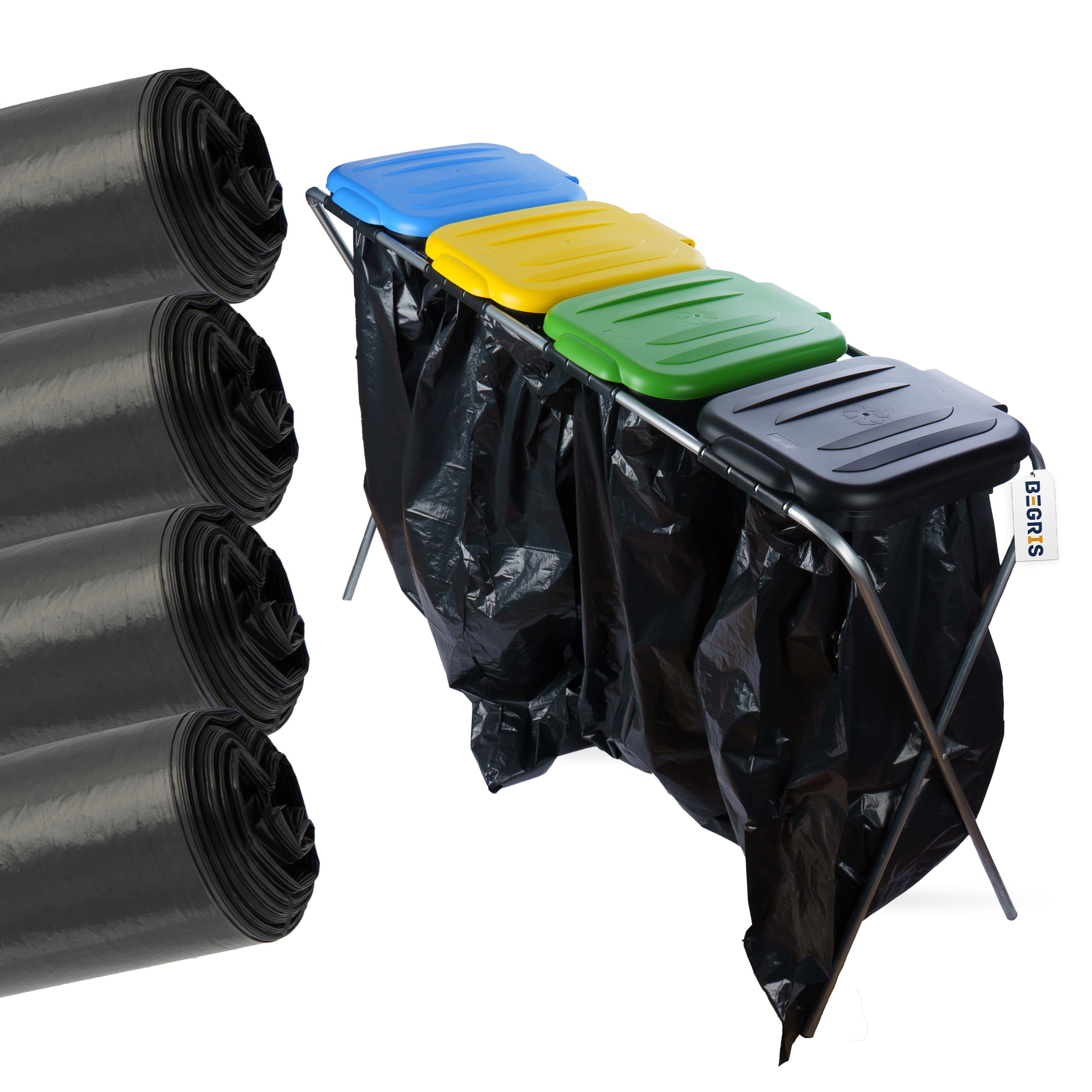 Müllsackständer 128x36x78cm, 4 Ständer + 40 Müllbeutel 120L