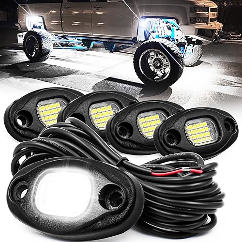 Luces de roca blancas, 4 luces de roca ALIGZ para camiones, Jeep, UTV, ATV, RZR, kit de luz subterránea