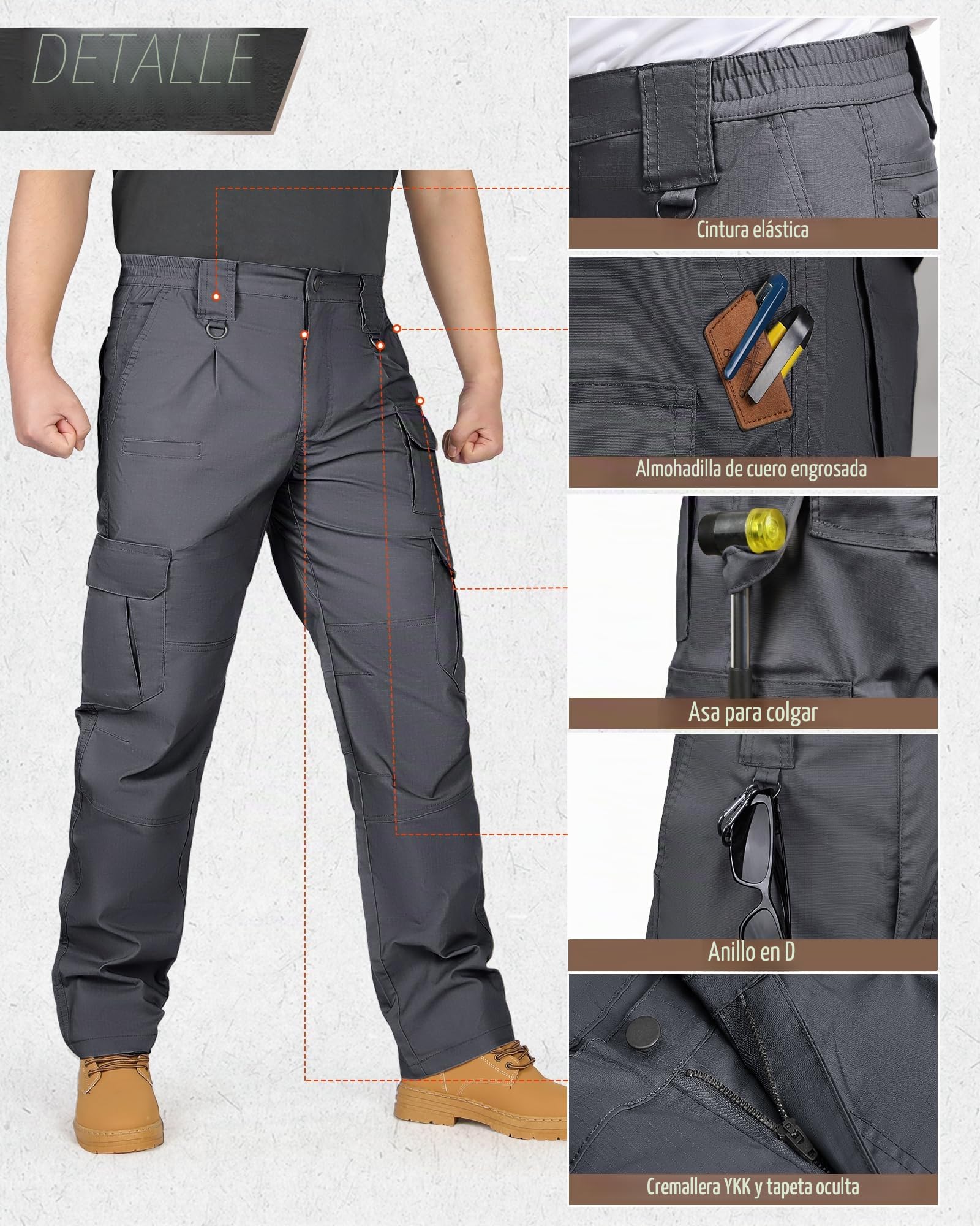 IGOLUMON Pantalones de Trabajo Hombre Pantalones Cargo Casuales con Multibolsillos Pantalón de Combate Táctico