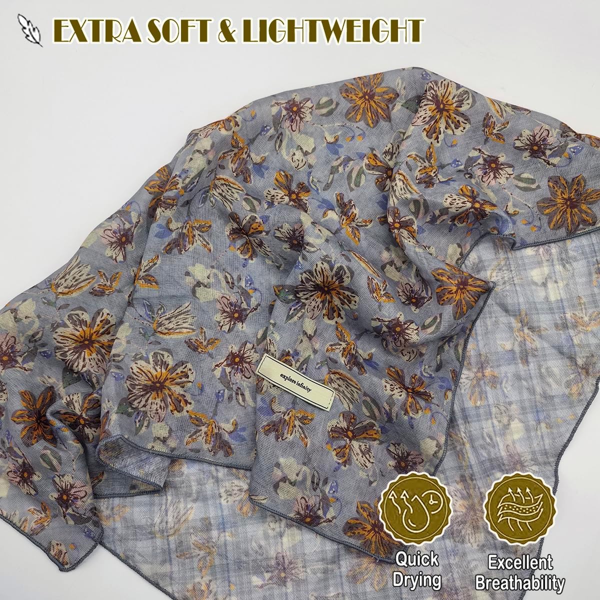 Retro Style Large Cotton Blend Hair Bandana Headband, Head Wrap, Hair Neck Scarf for Women 24 x 24 inch - Image 6