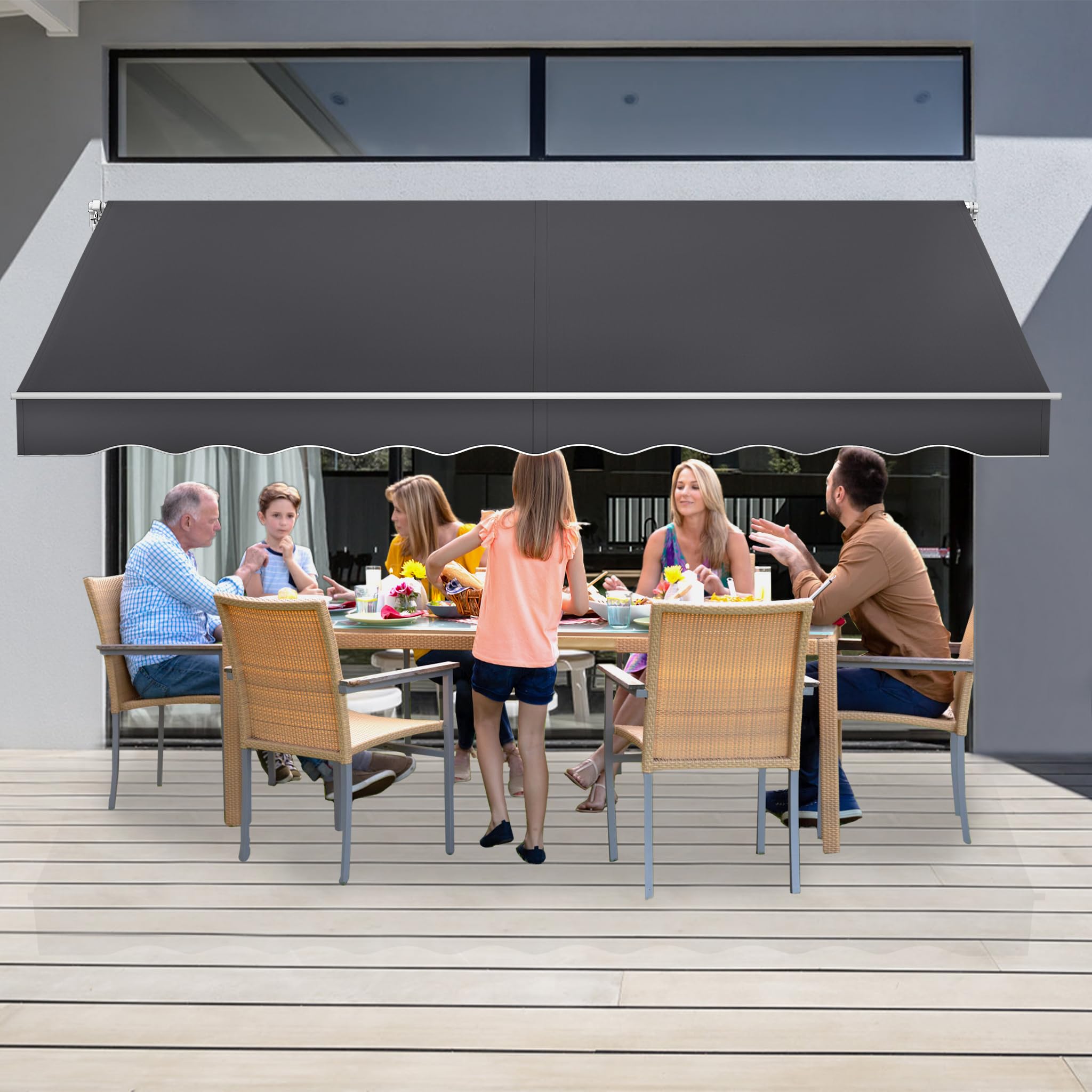 UISEBRT Markiza balkonowa 360 x 300 cm – markiza z ramieniem przegubowym, markiza zaciskowa, ochrona przed słońcem, ciemnoszara