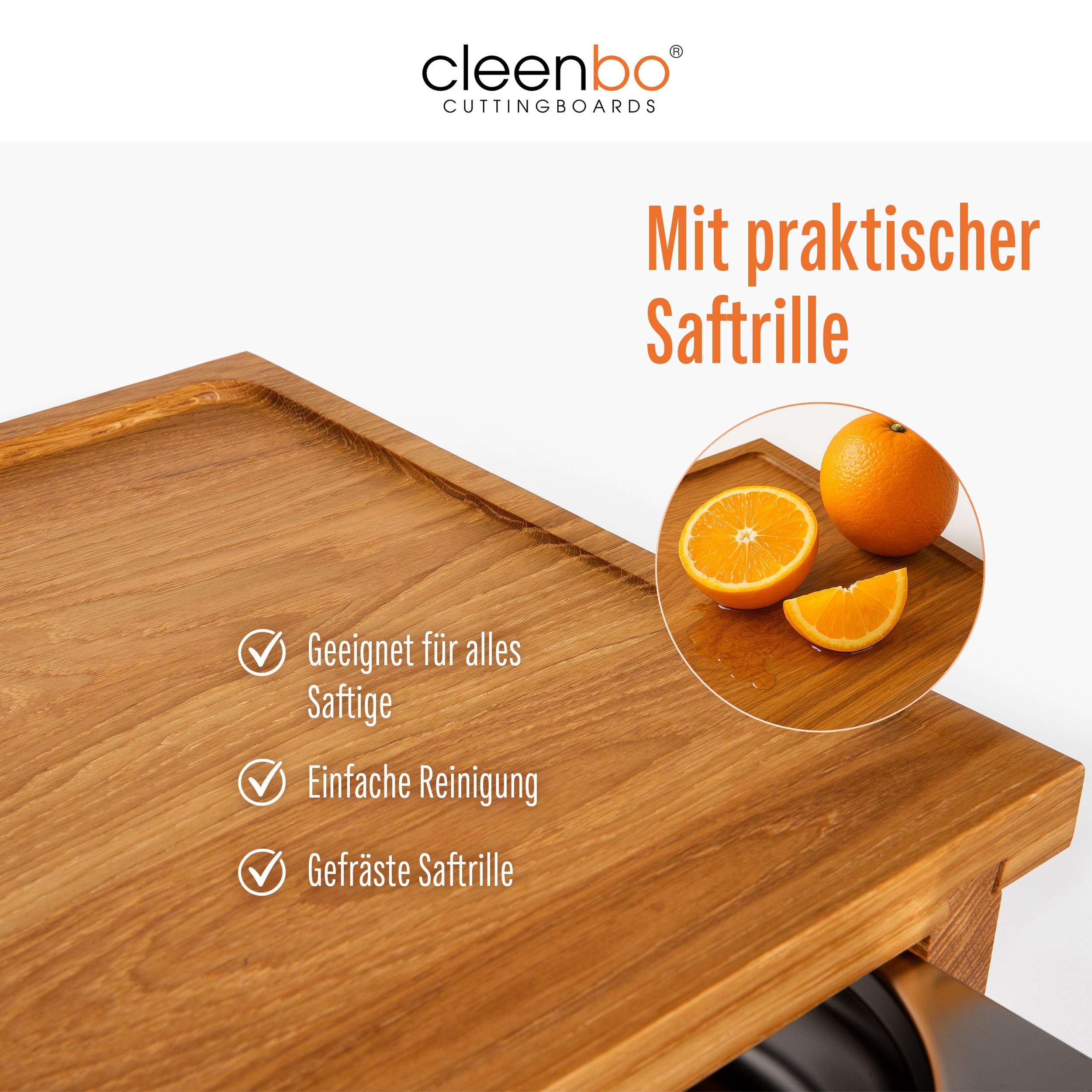 Schneidebrett "duo classic bamboo BBQ" mit zwei Auffangbehälter, Profi Holz Küchenbrett - Schneidbrett XXL extra groß aus Bambus mit 2 Edelstahl Auffangschalen & Saftrille - 55 x 38 x 8,7cm