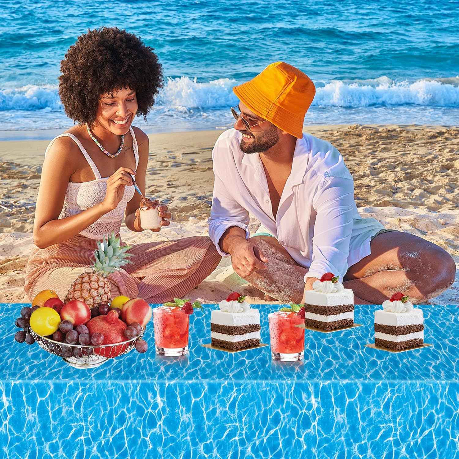 2 Pcs Ocean Waves Plastic Tablecloth 54x108 Inch, Ocean Party Table Cloth Disposable Sea Table Cover Rectangle for Beach Sea Pool Birthday Party Decoration